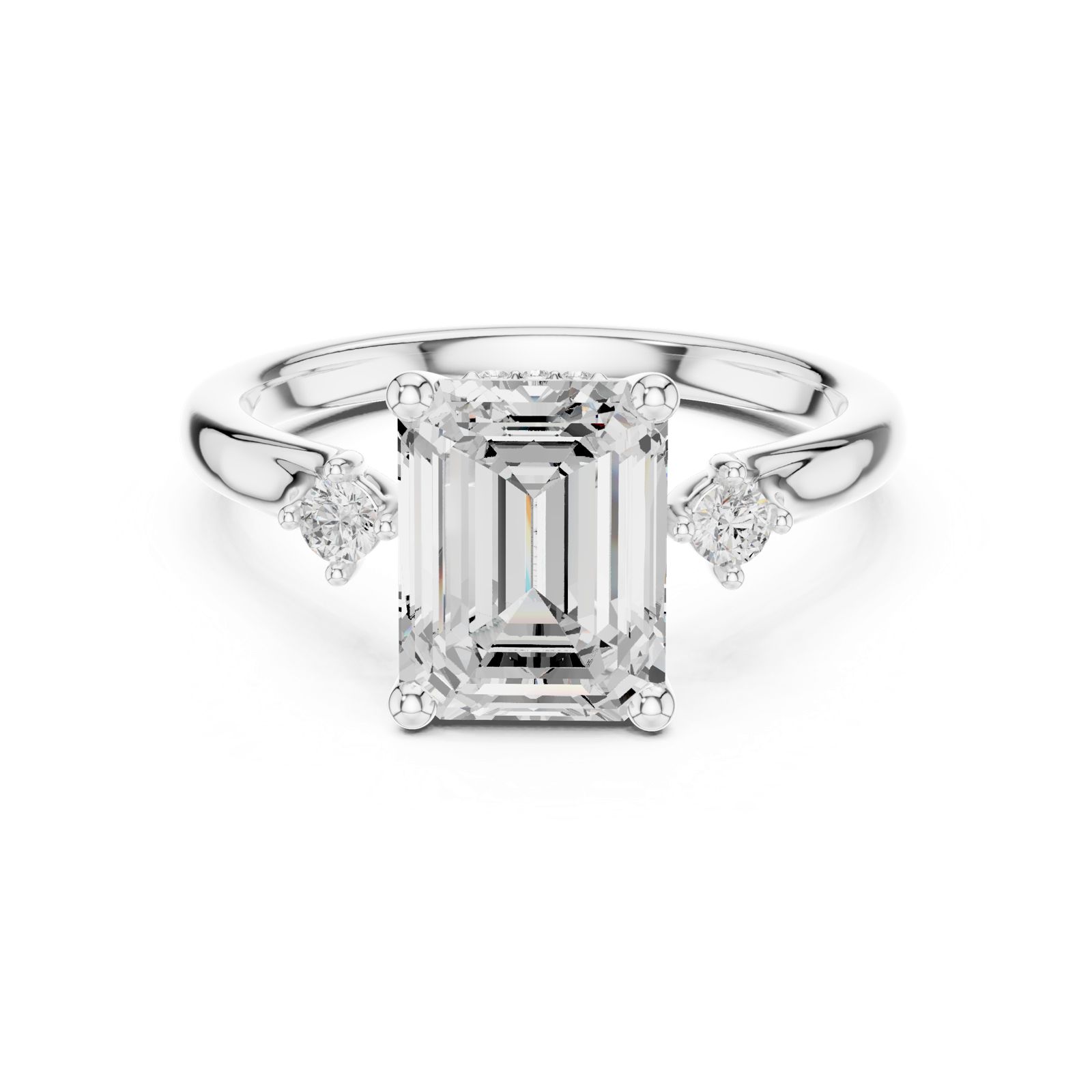 Gold Ring DDLR-164, Emerald center stone, White Gold, view 4