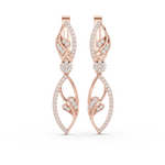 14K Solid Gold Lab Diamond Leaf Drop Earrings, Rose Gold