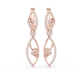 14K Solid Gold Lab Diamond Leaf Drop Earrings, Rose Gold