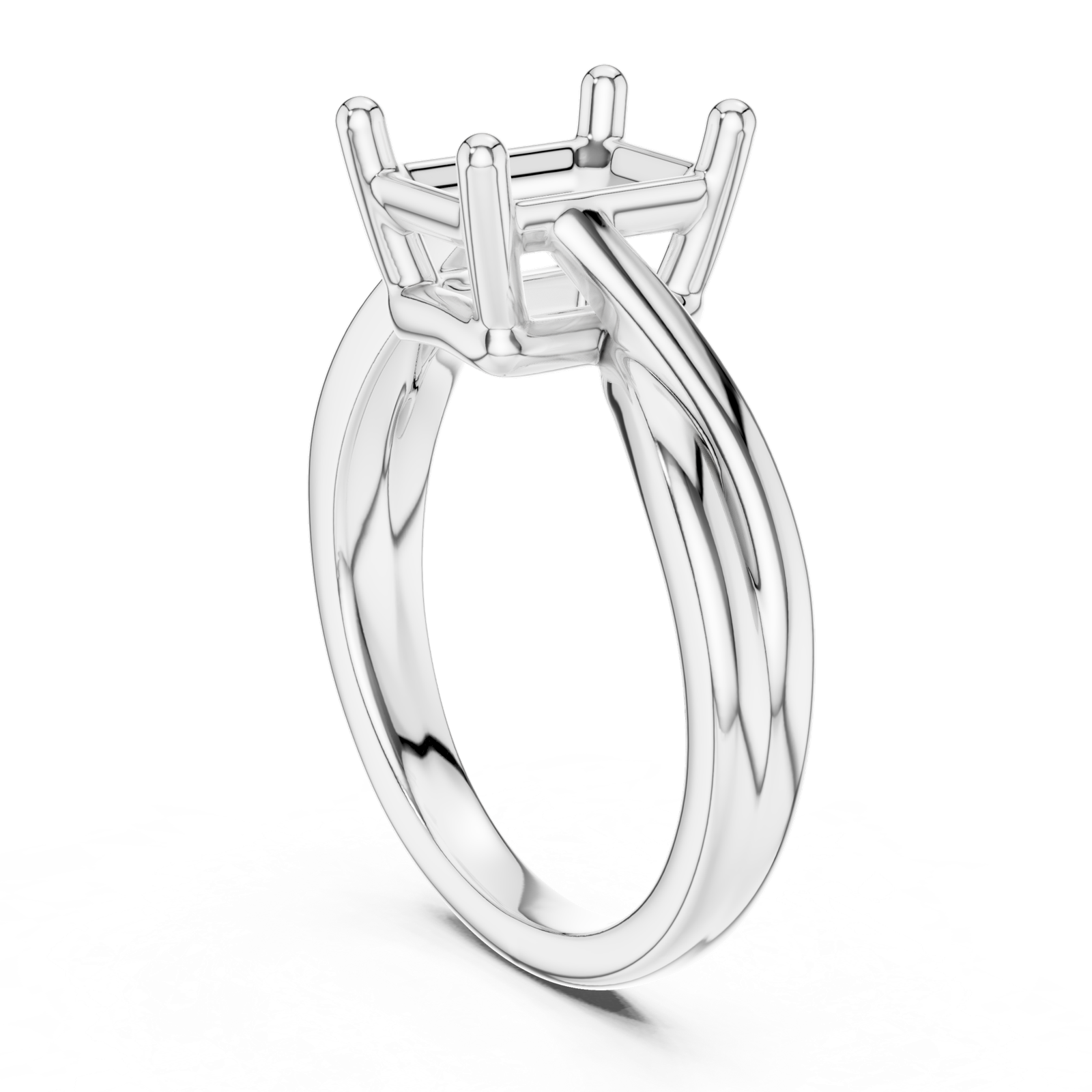 Gold Twisted Band Solitaire Engagement Ring, Emerald center stone, White Gold, view 1