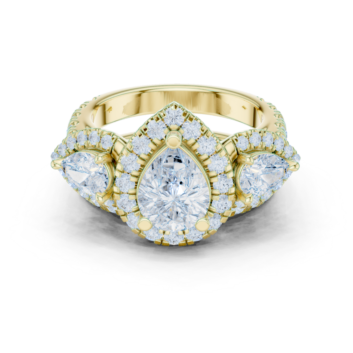 14K Solid Gold Lab Diamond Three-Stone Ring, Yellow Gold