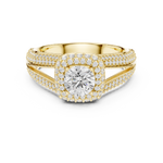 14K Solid Gold Lab Diamond Halo Ring, Yellow Gold