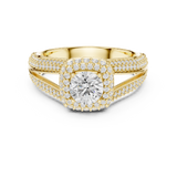 14K Solid Gold Lab Diamond Halo Ring, Yellow Gold