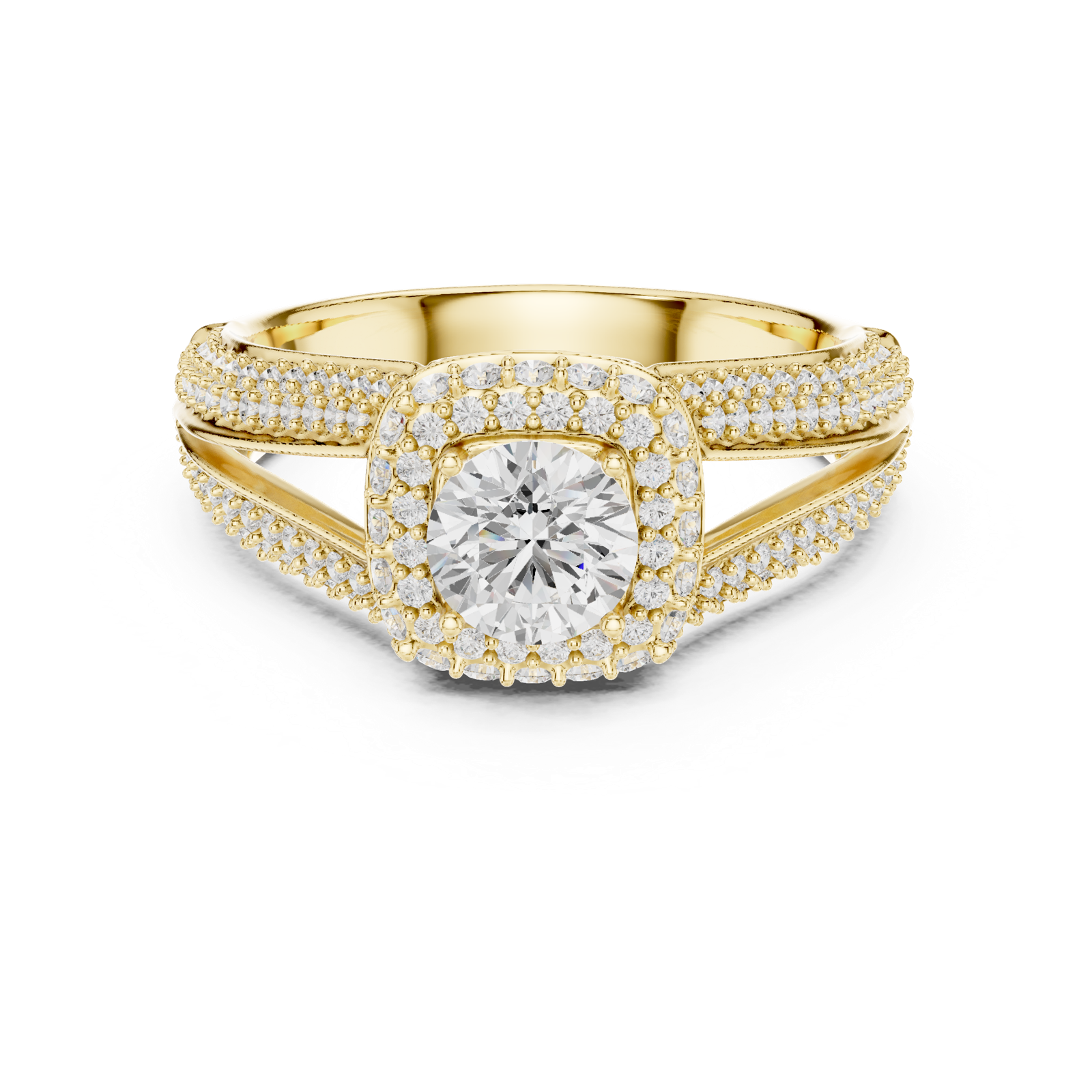 14K Solid Gold Lab Diamond Halo Ring, Yellow Gold