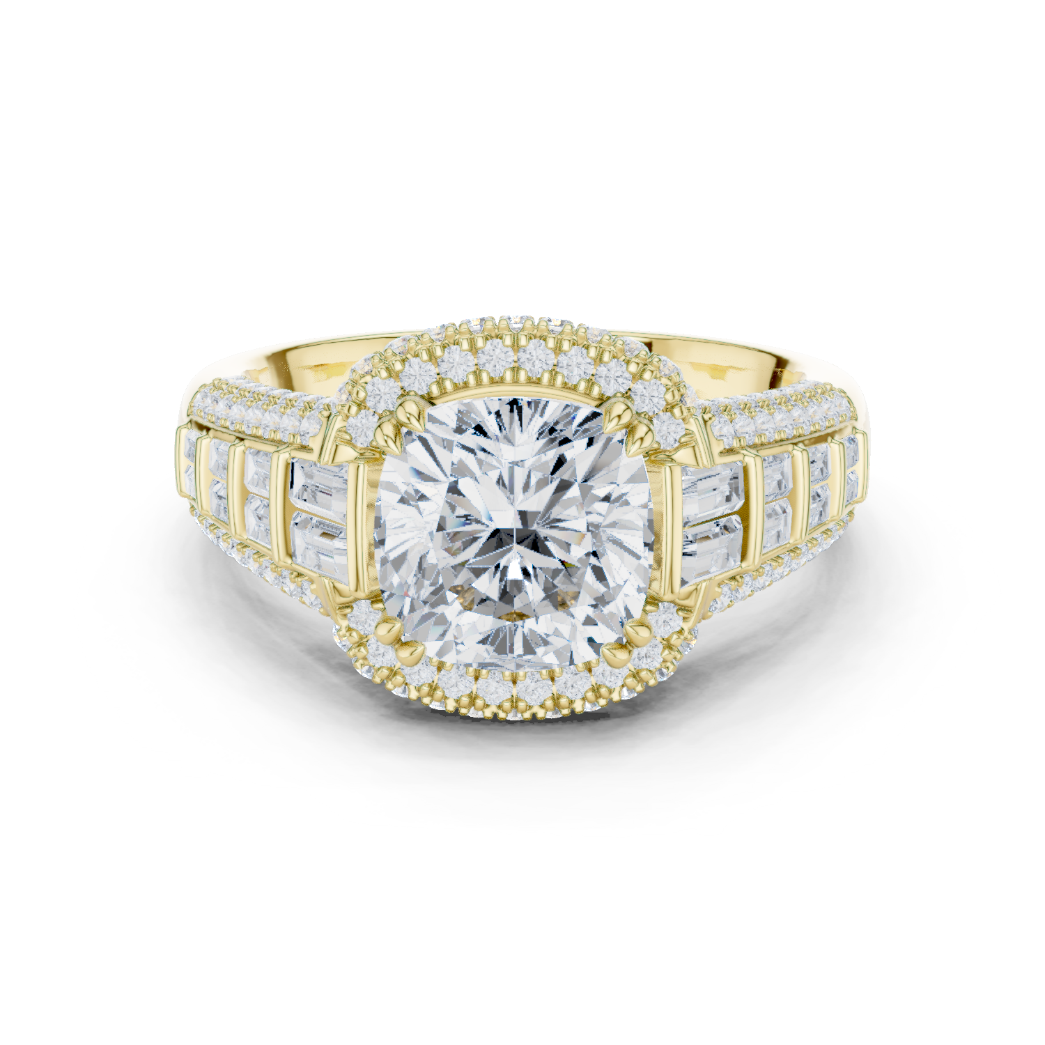 Gold Ring, Cushion center stone, Yellow Gold