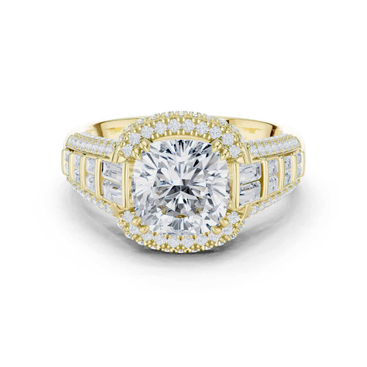 Gold Ring, Cushion center stone, Yellow Gold