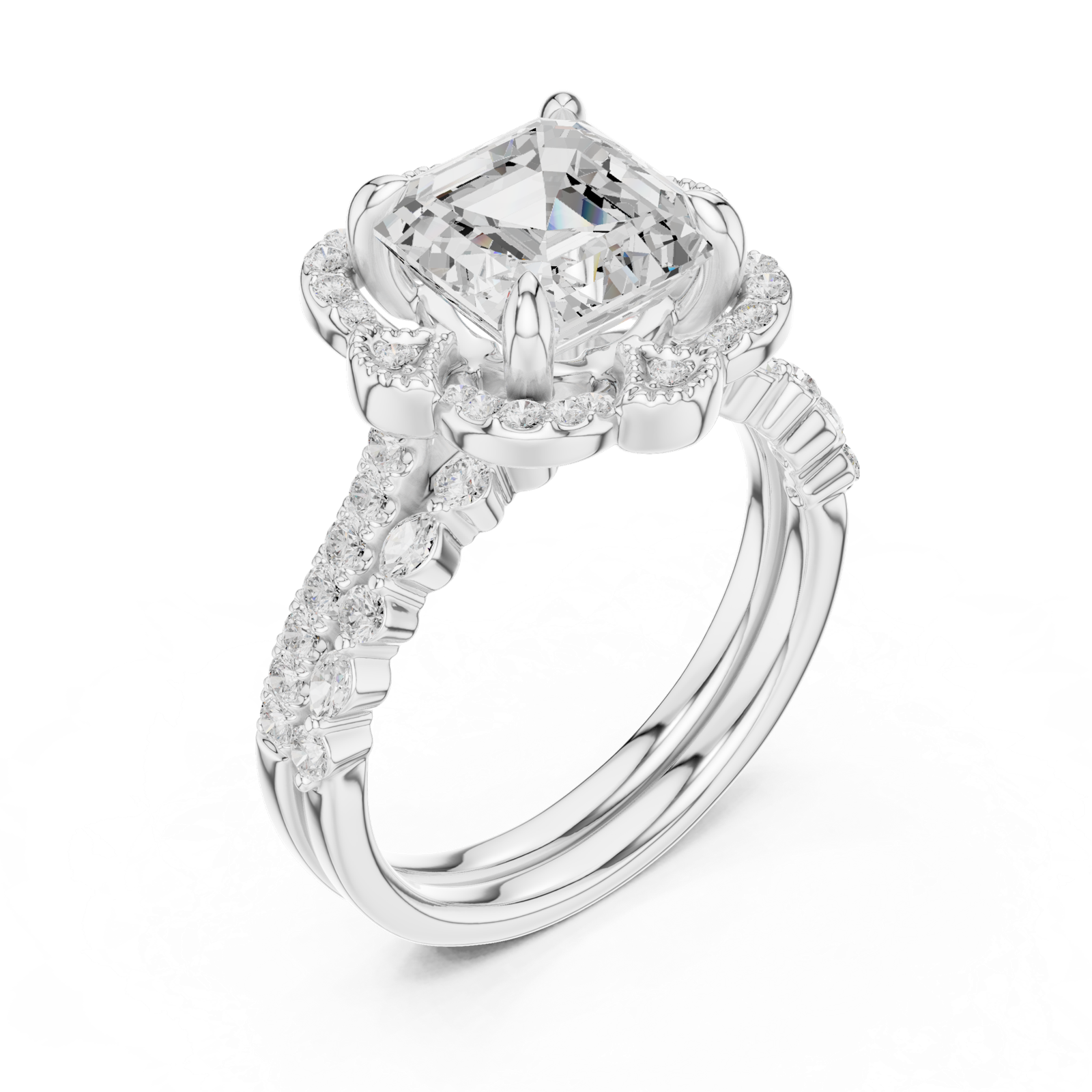 Gold Ring, Asscher center stone, White Gold, view 2