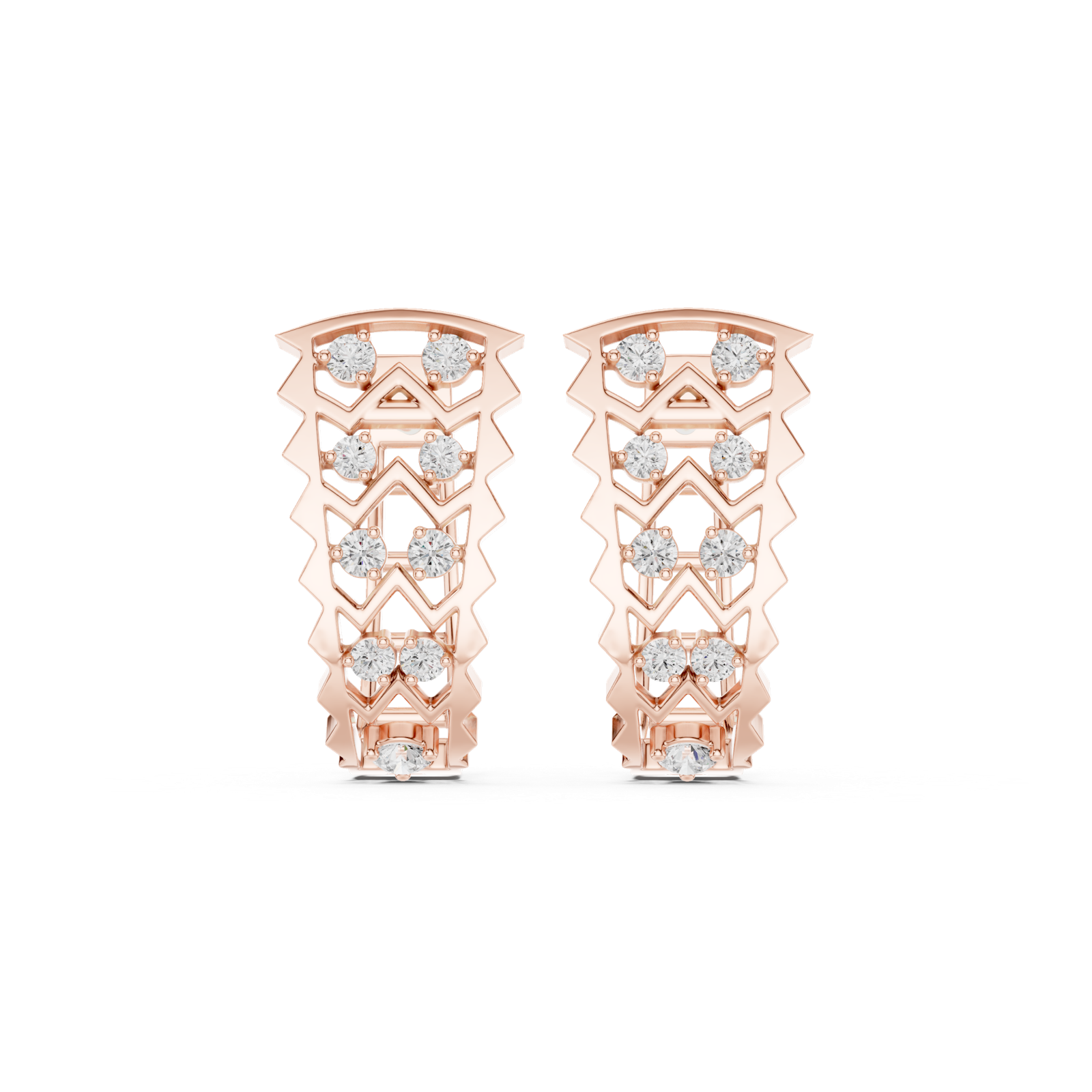 14K Solid Gold Lab Diamond Cluster Earrings, Rose Gold