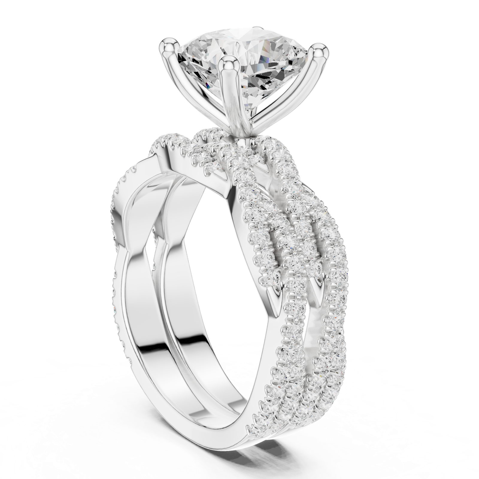 Gold Ring, Cushion center stone, White Gold, view 1