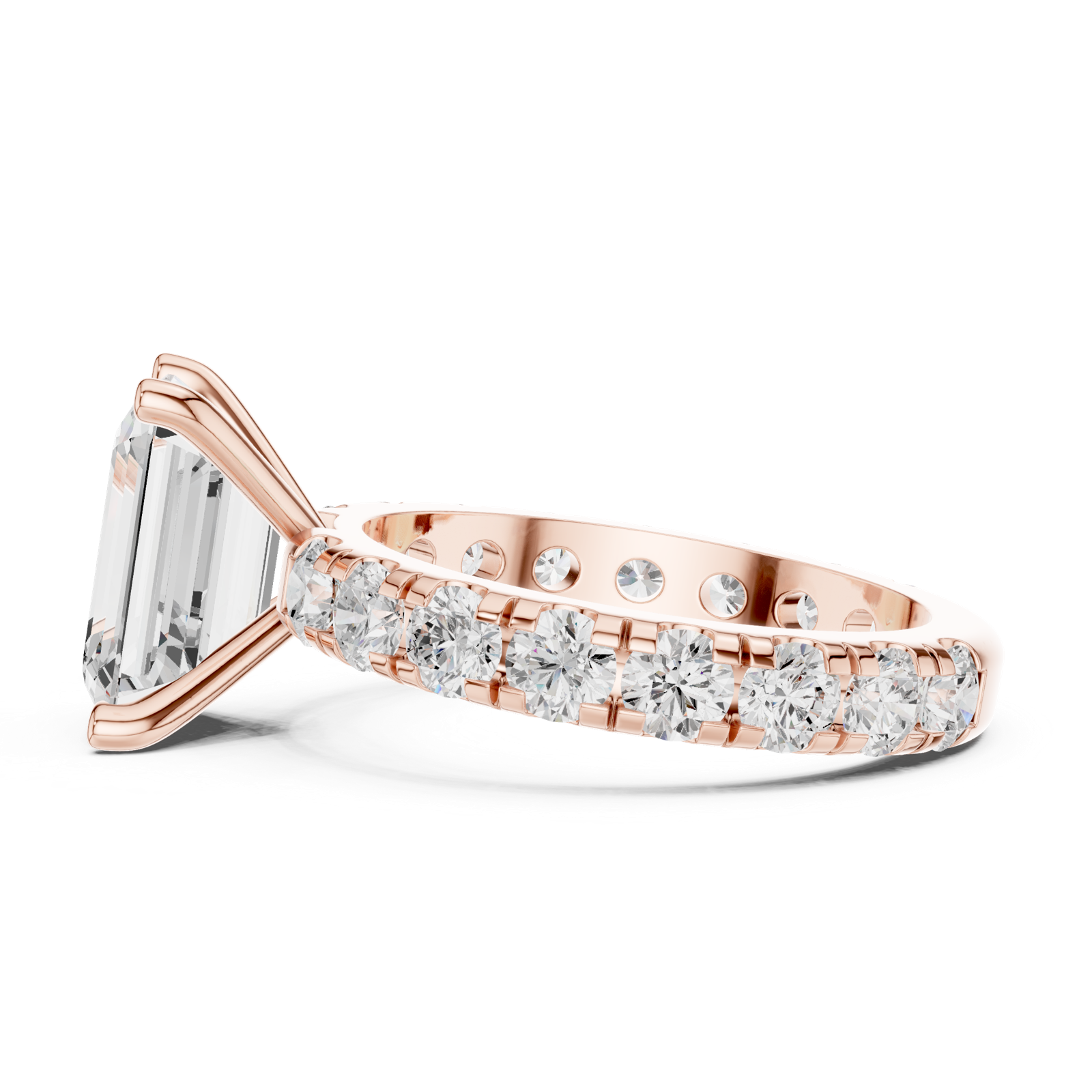 Gold Jewelry, Emerald center stone, Rose Gold, view 3