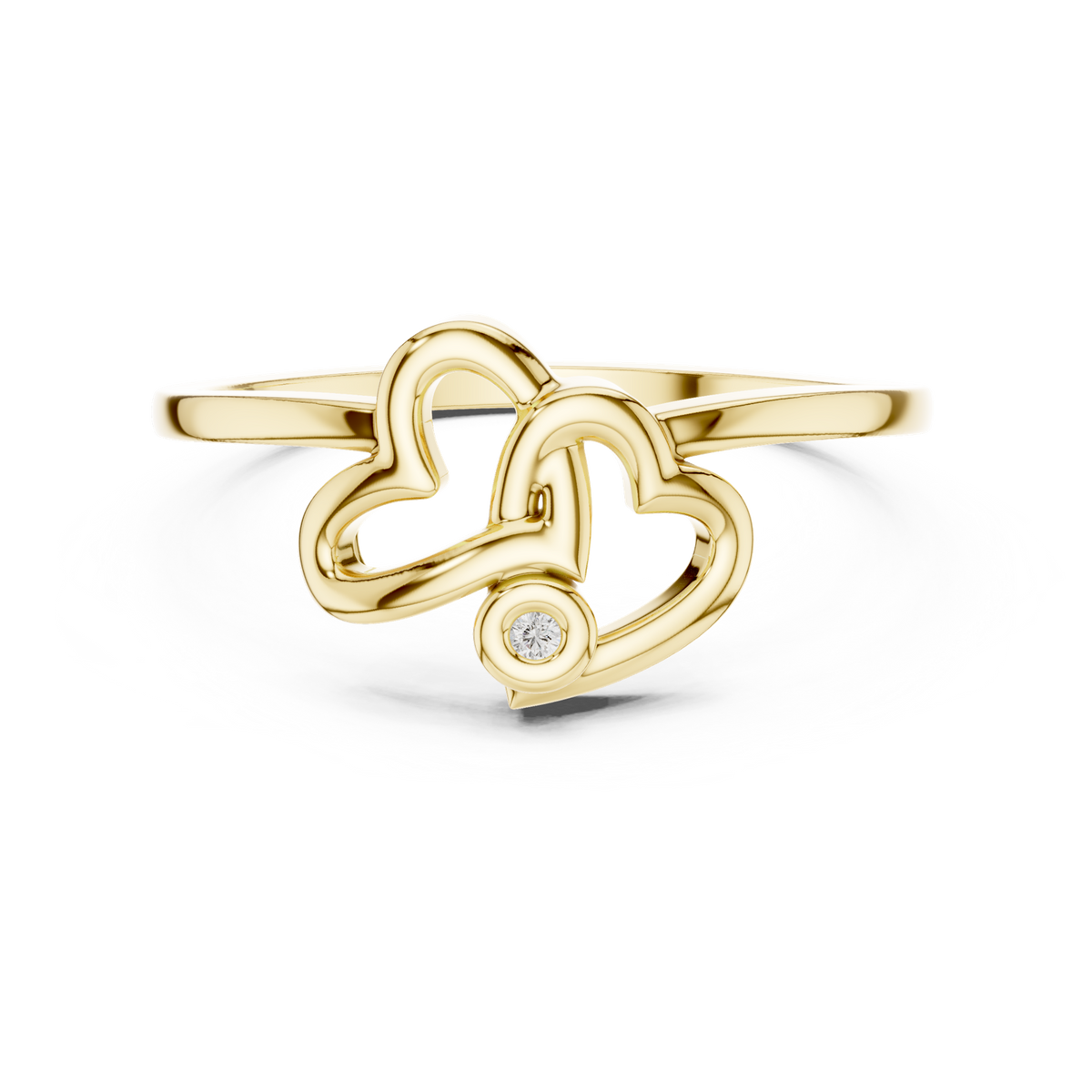 14K Solid Gold Lab Diamond Heart Twist Ring, Yellow Gold
