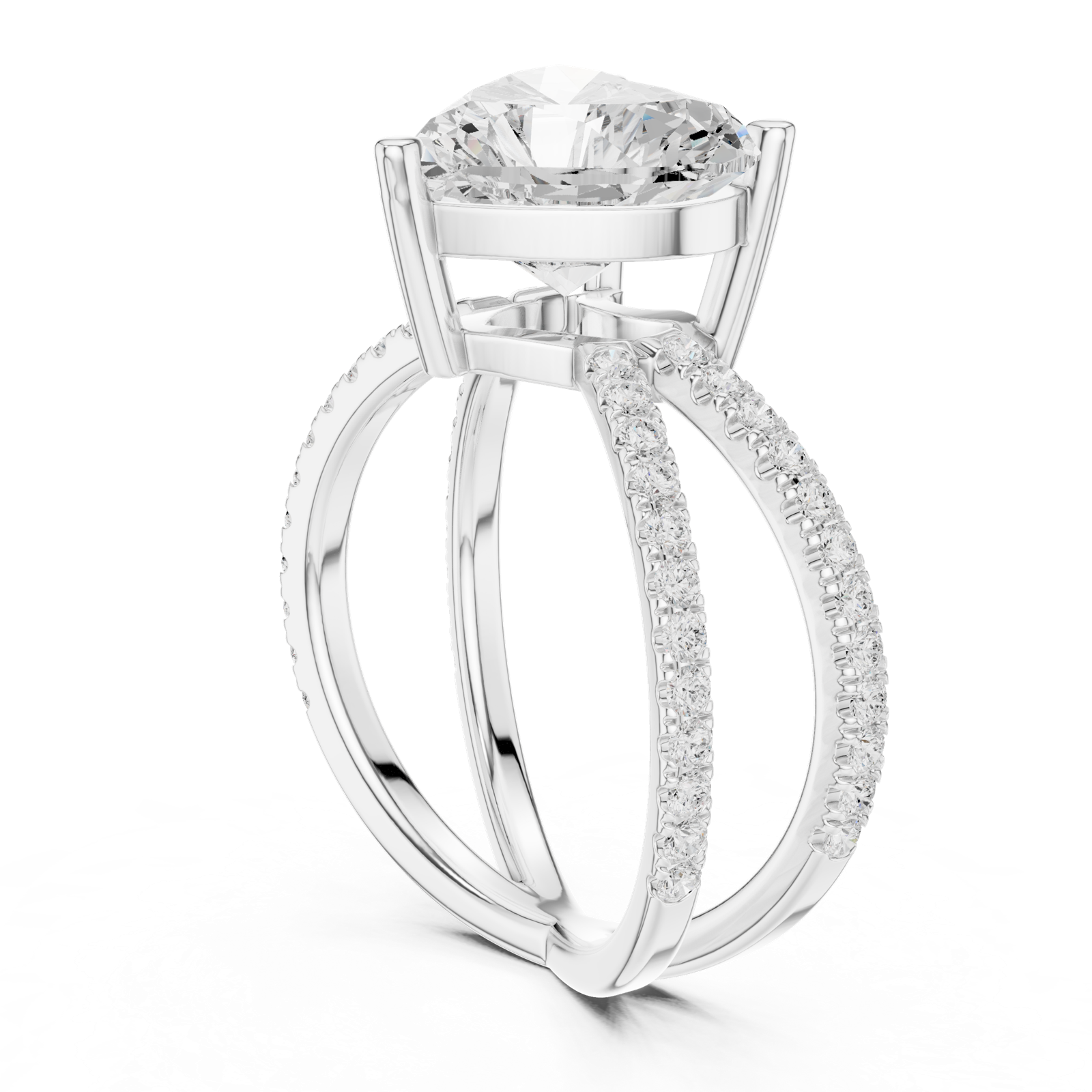 Gold Jewelry L36-25, Heart center stone, White Gold, view 1