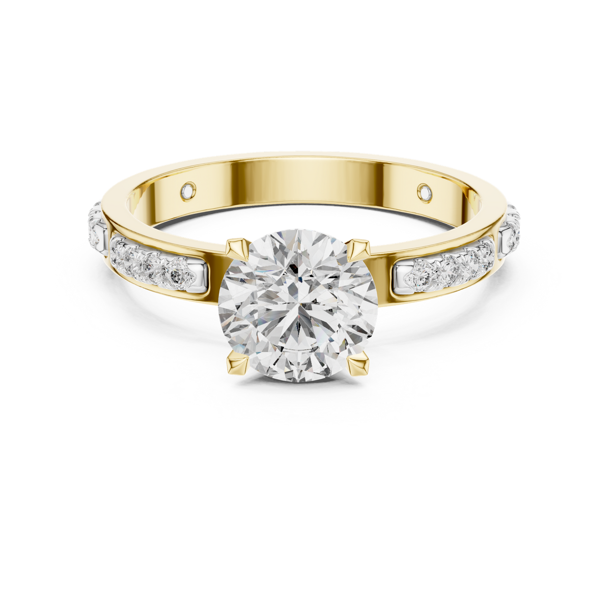 14K Solid Gold Lab Diamond Solitaire Ring, Yellow Gold
