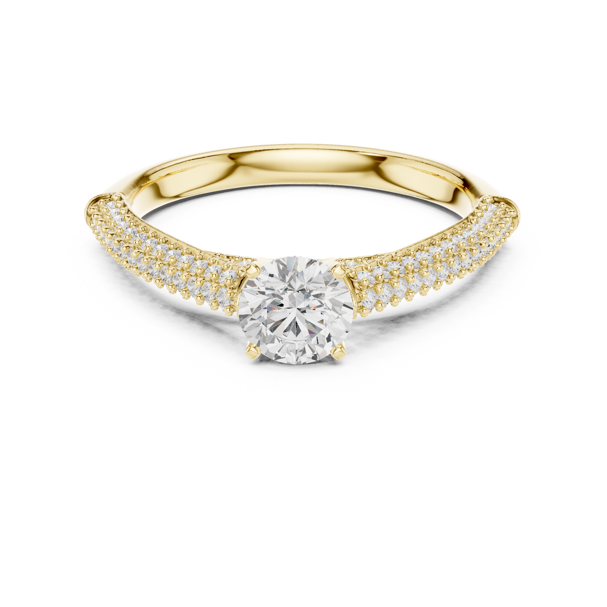 14K Solid Gold Lab Diamond Solitaire Ring, Yellow Gold