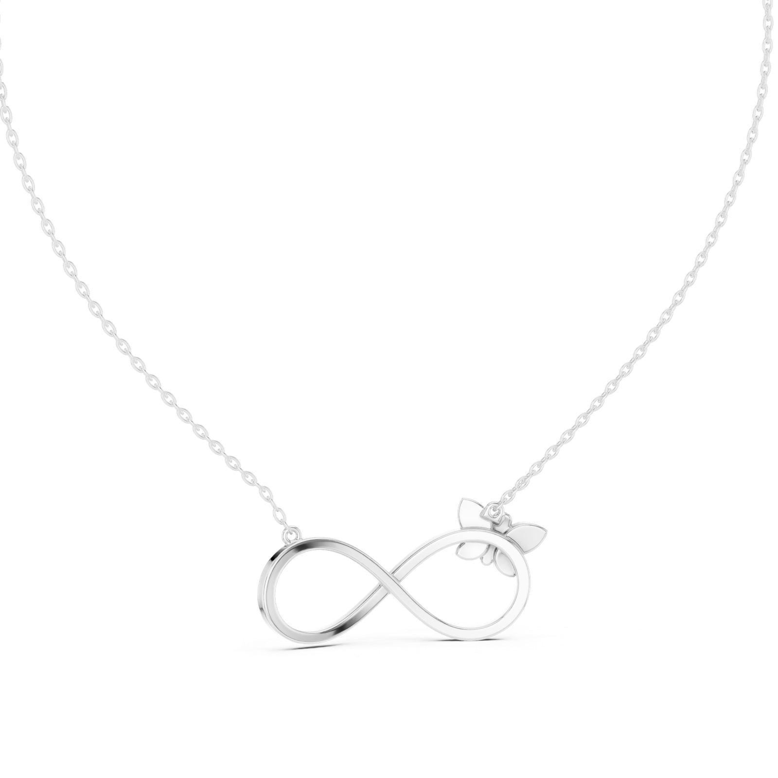 14K Solid Gold Lab Diamond Infinity Pendant Necklace, White Gold, view 4