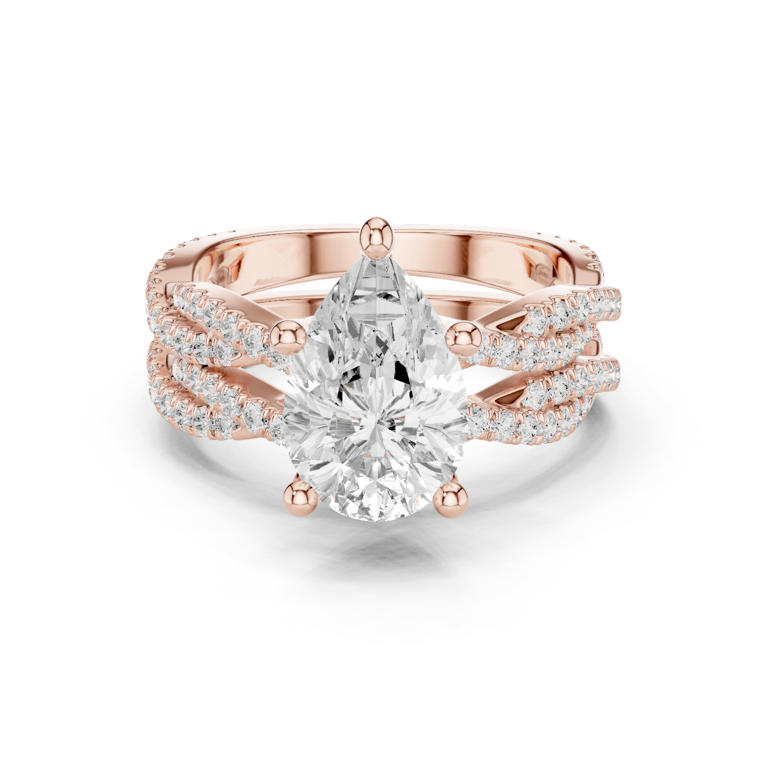 Gold Ring DDLR-300, Pear center stone, Rose Gold
