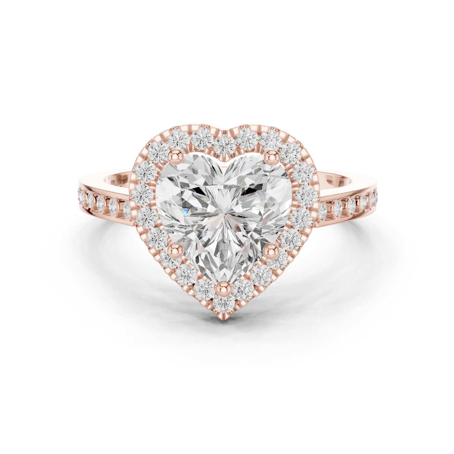 Gold Ring DDLR-349, Heart center stone, Rose Gold
