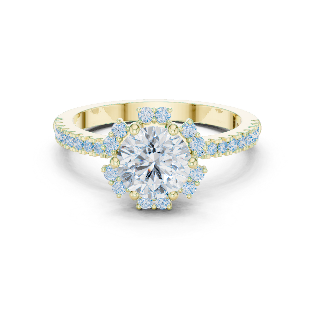 14K Solid Gold Lab Diamond Halo Ring, Yellow Gold
