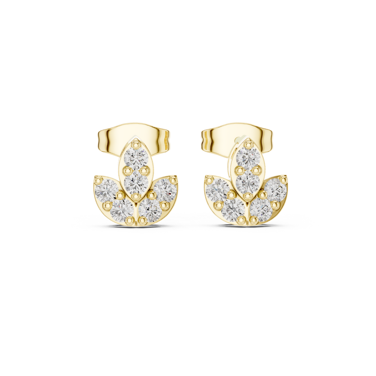 14K Solid Gold Lab Diamond Cluster Earrings, Yellow Gold