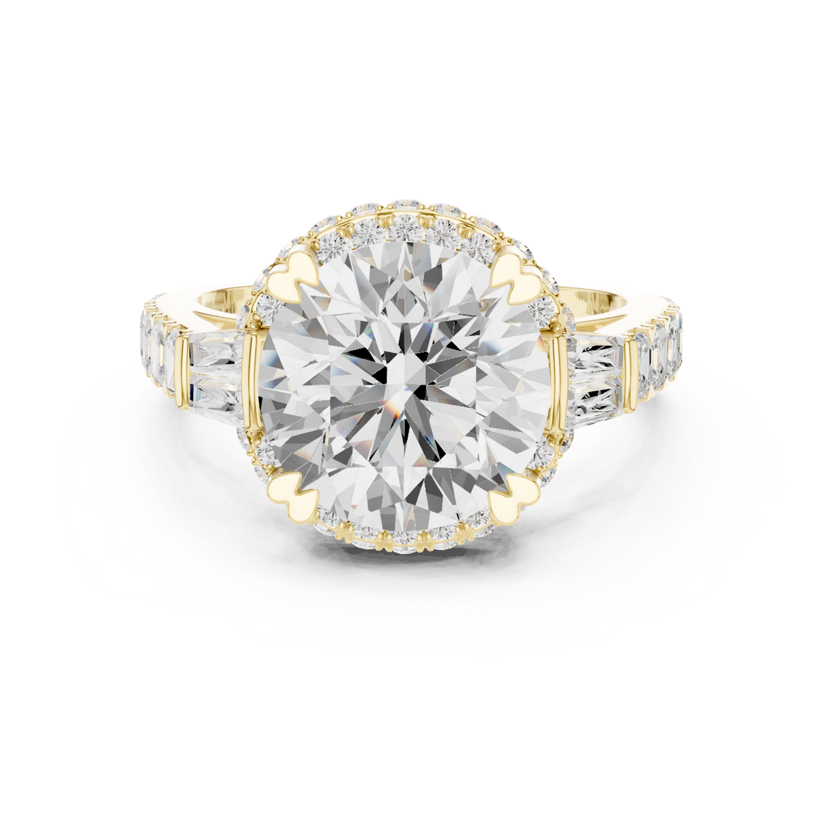 14K Solid Gold Lab Diamond Halo Ring, Yellow Gold