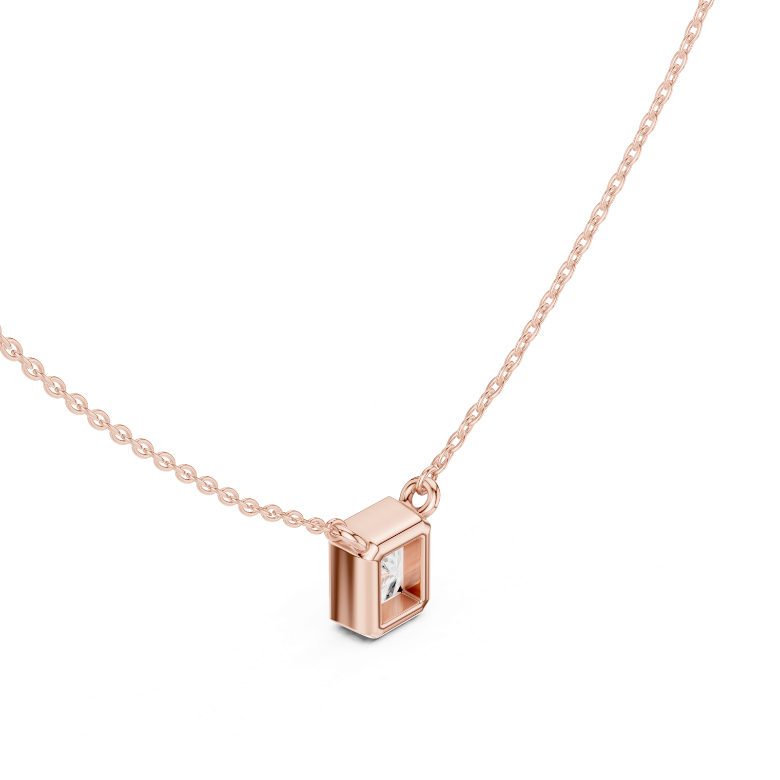 Gold Jewelry DDPS-001, Radiant center stone, Rose Gold, view 2