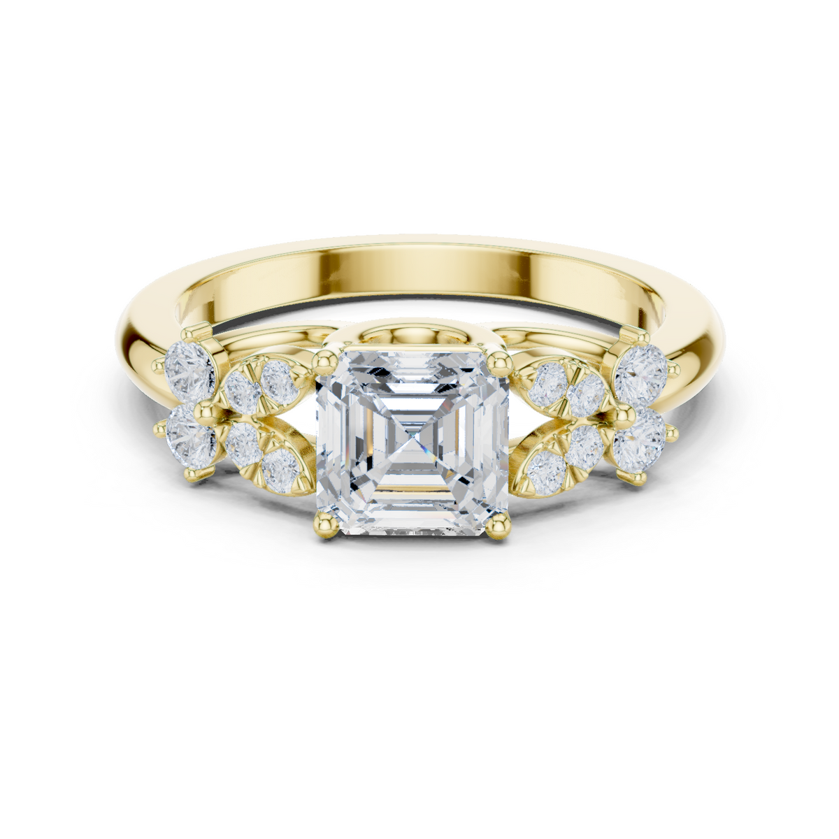 14K Solid Gold Lab Diamond Cluster Ring, Yellow Gold