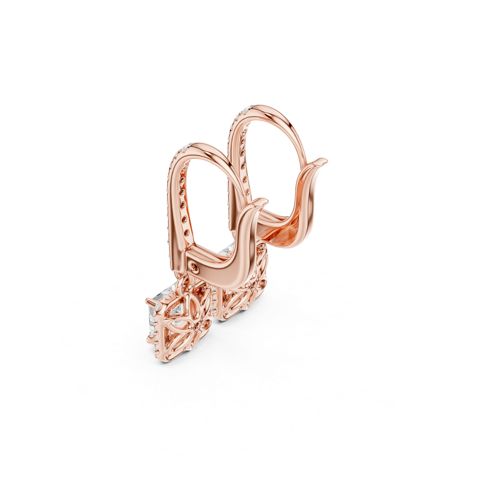 Gold Jewelry DDER-034, Princess center stone, Rose Gold, view 2