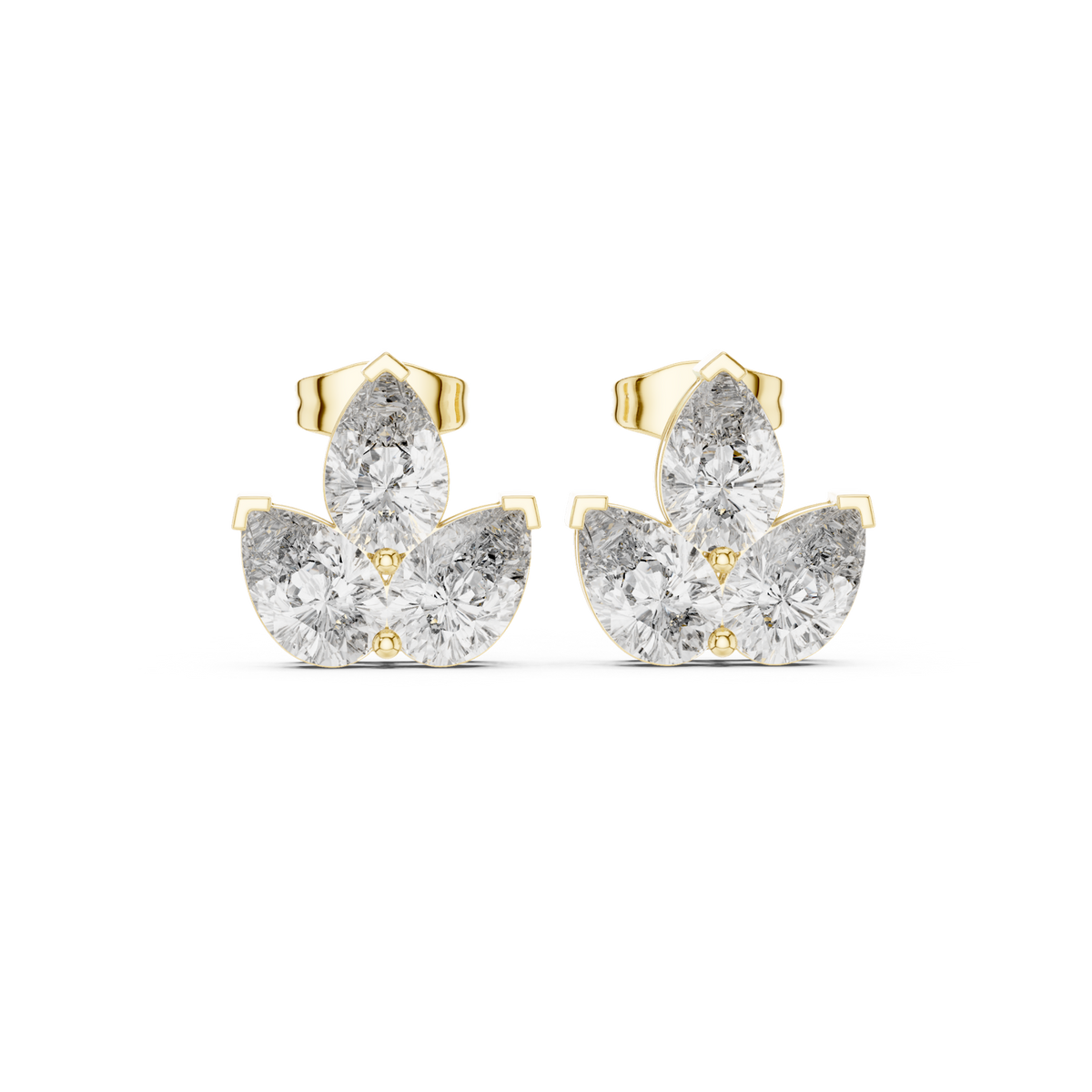 14K Solid Gold Lab Diamond Flower Cluster Earrings, Yellow Gold