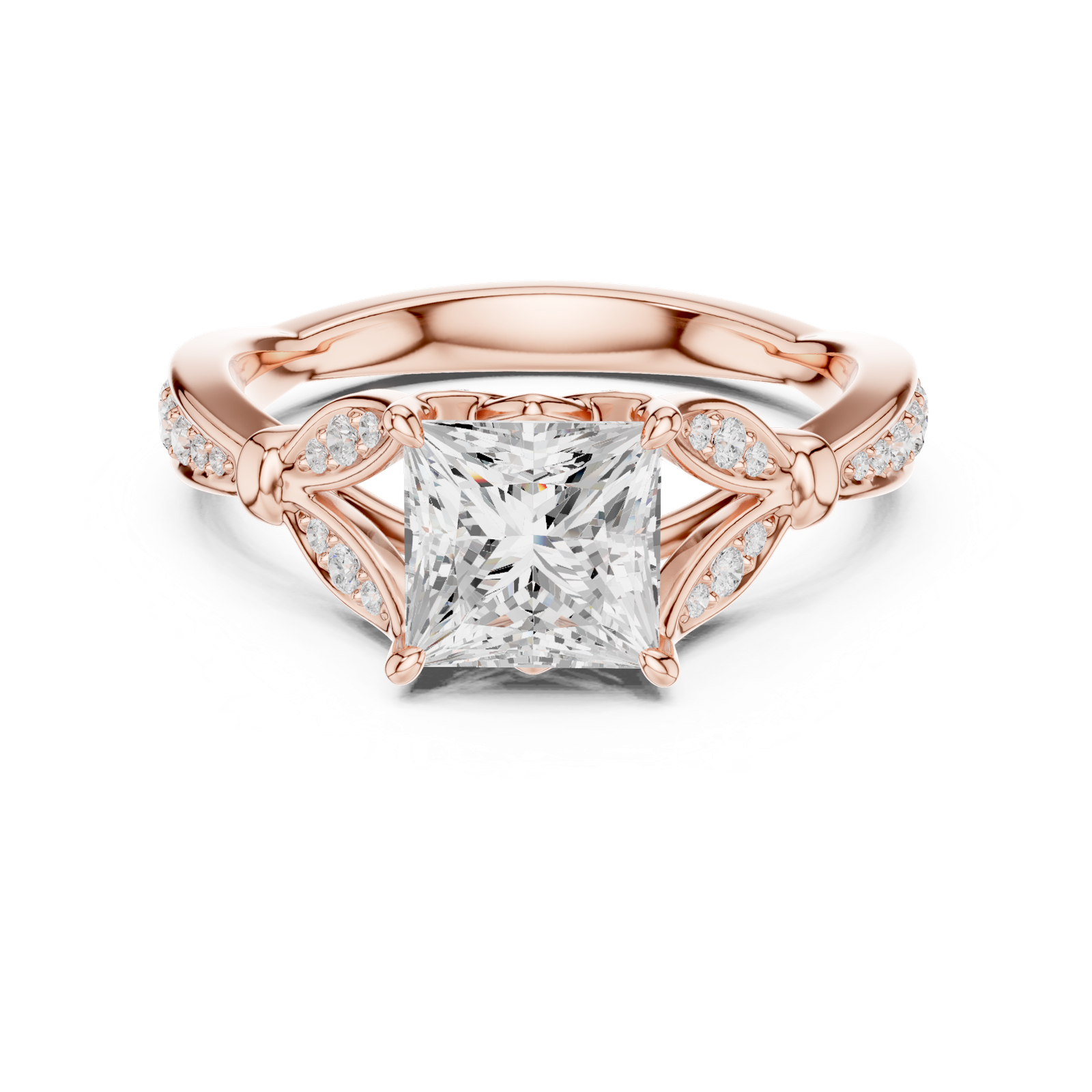 Gold Ring DDLR-257, Princess center stone, Rose Gold, view 4