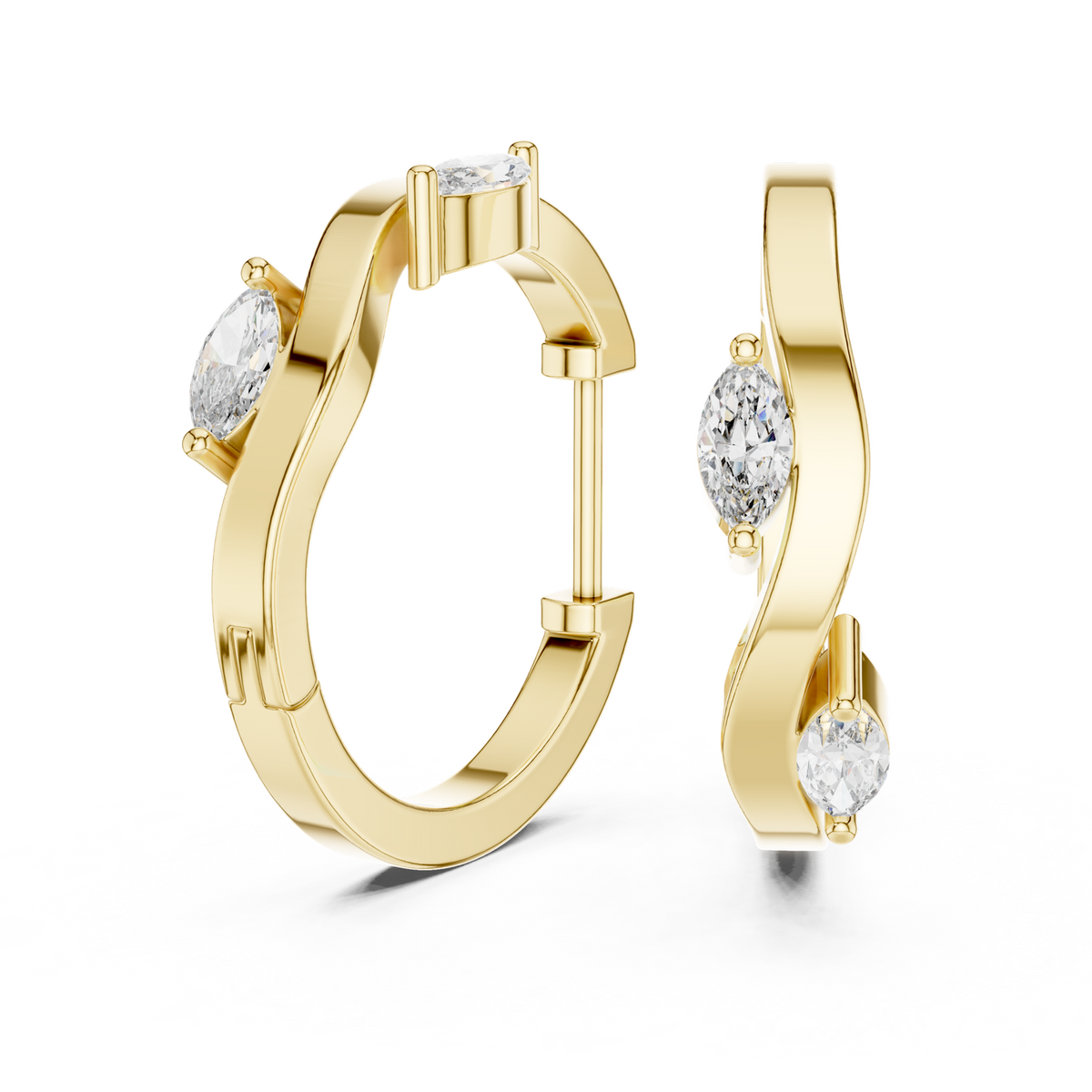 14K Solid Gold Lab Diamond Huggie Earrings, Yellow Gold, view 1