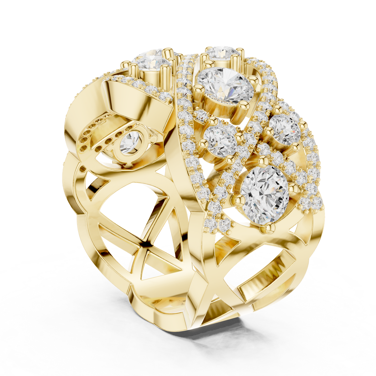 14K Solid Gold Lab Diamond Infinity Crossover Ring, Yellow Gold, view 1