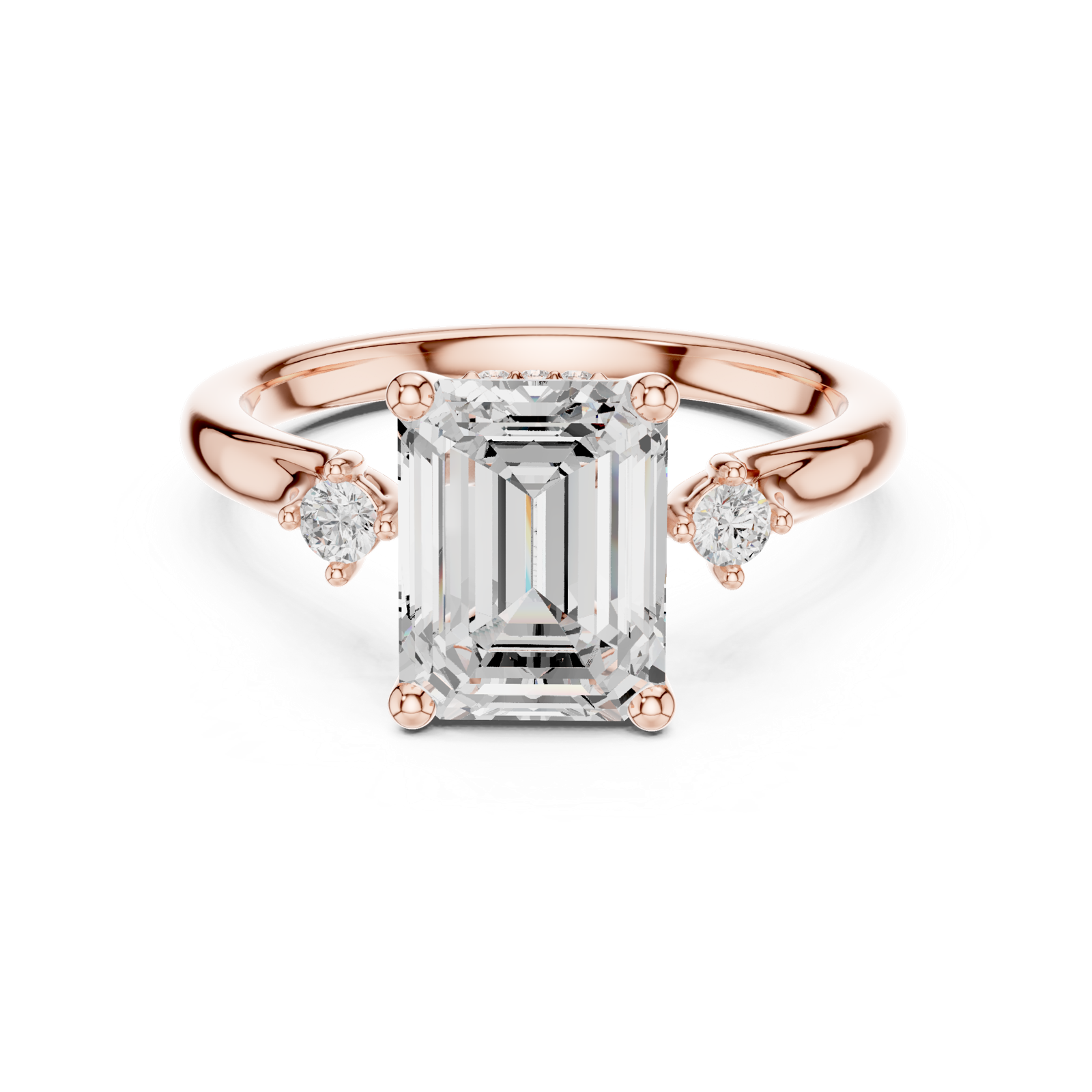 Gold Ring DDLR-164, Emerald center stone, Rose Gold, view 4