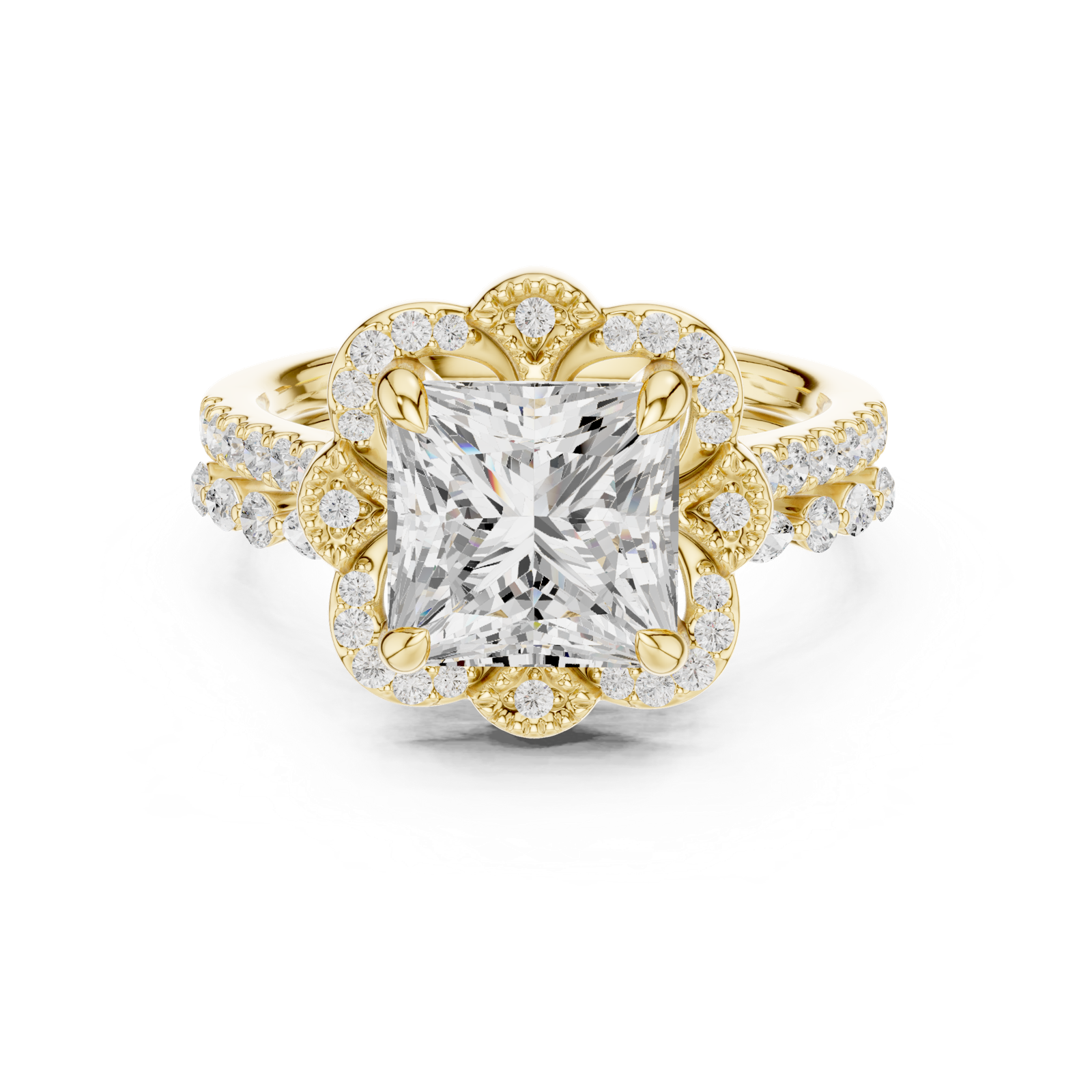 Gold Ring DDLR-442, Princess center stone, Yellow Gold, view 4