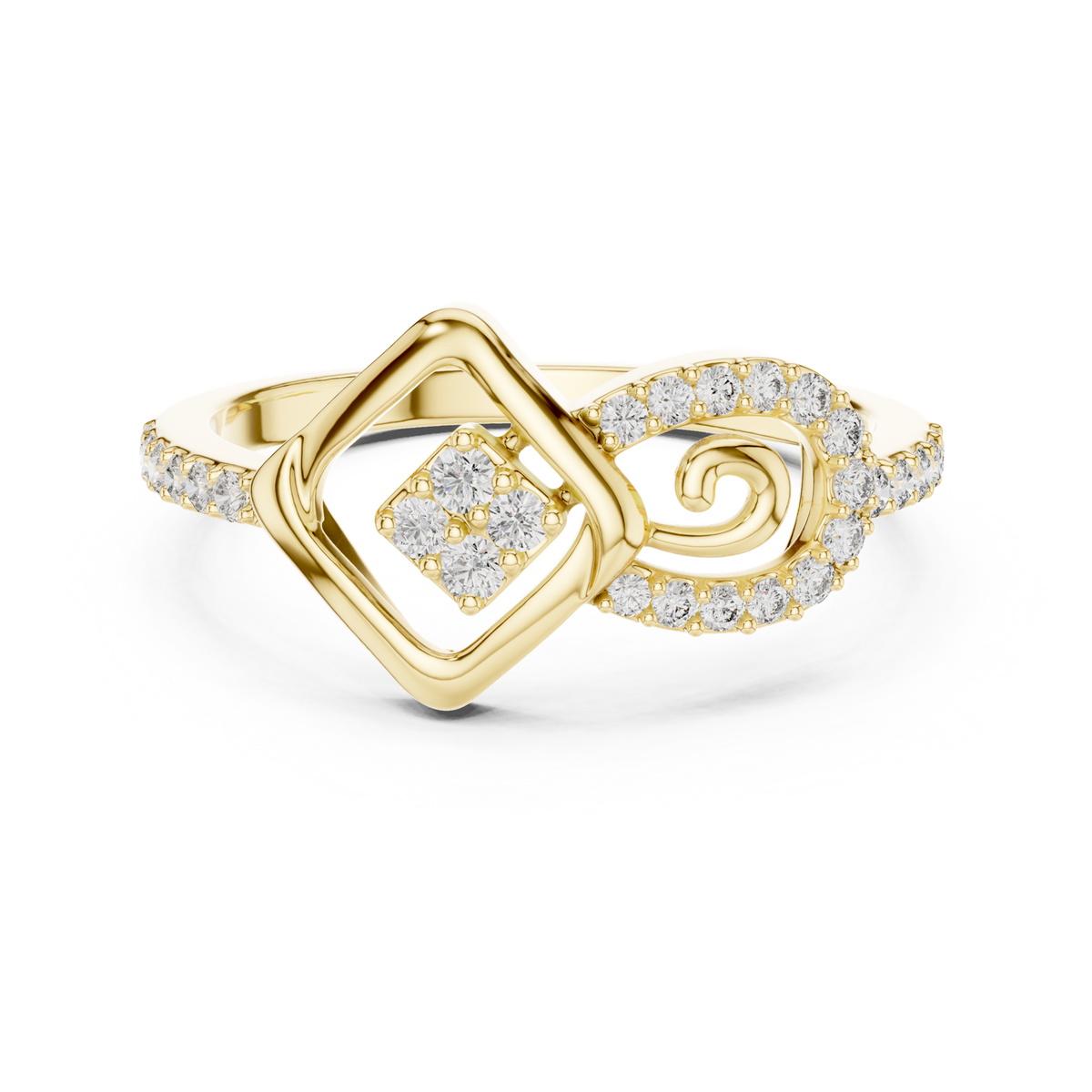 14K Solid Gold Lab Diamond Cluster Ring, Yellow Gold