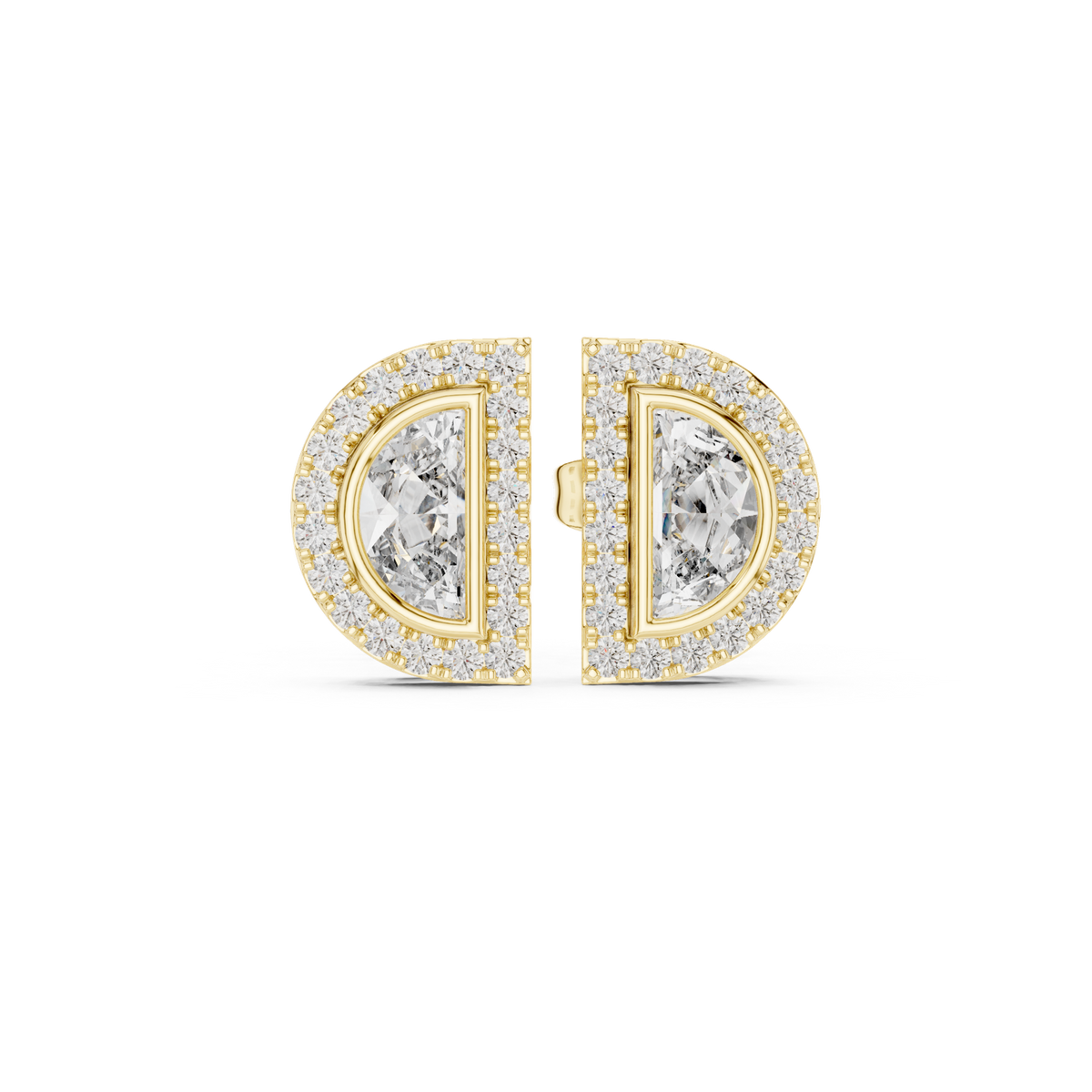 14K Solid Gold Lab Diamond Halo Earrings, Yellow Gold
