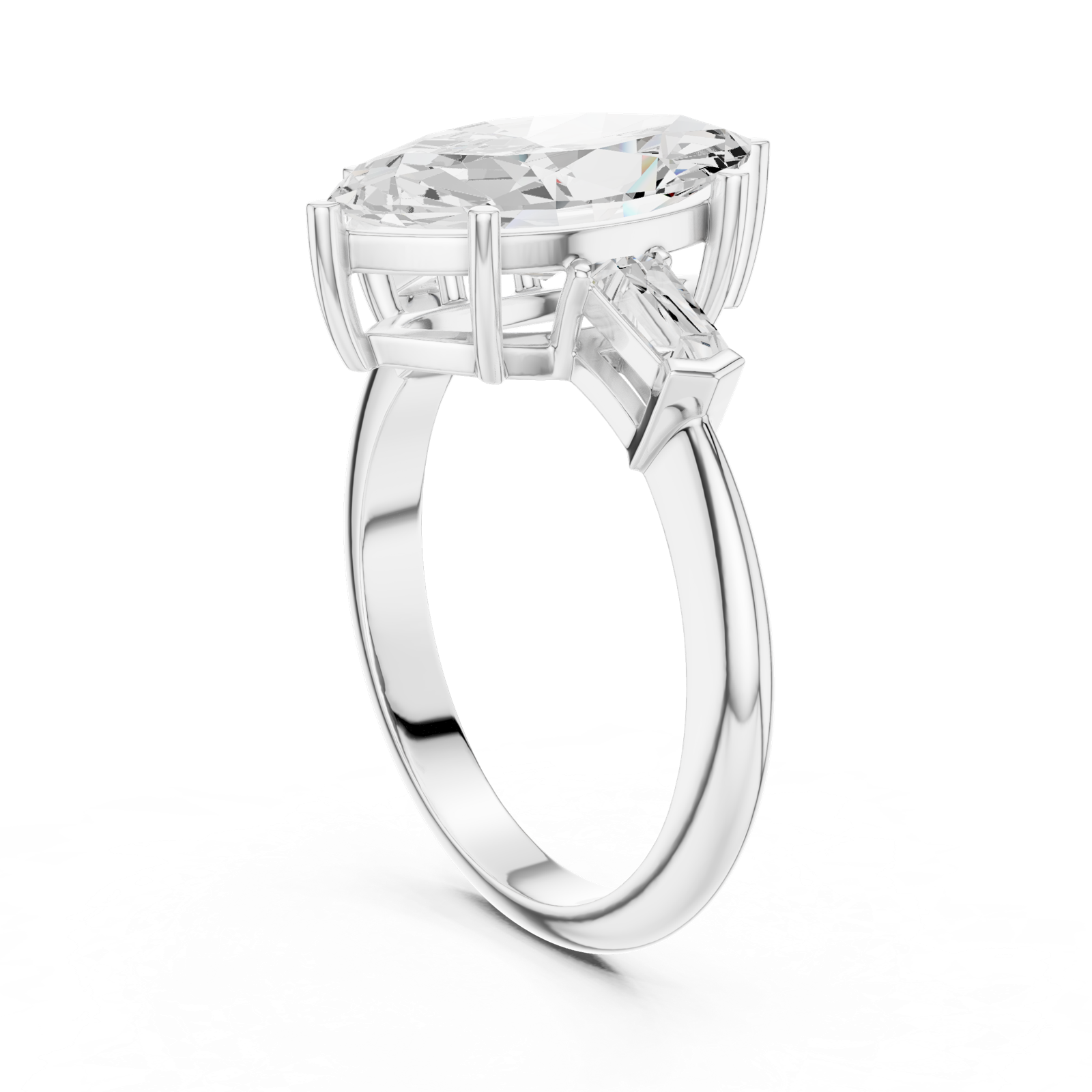 Gold Jewelry L35-67, Marquise center stone, White Gold, view 1