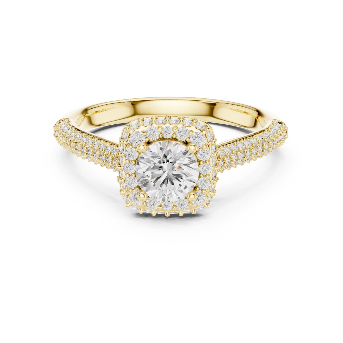 14K Solid Gold Lab Diamond Halo Ring, Yellow Gold