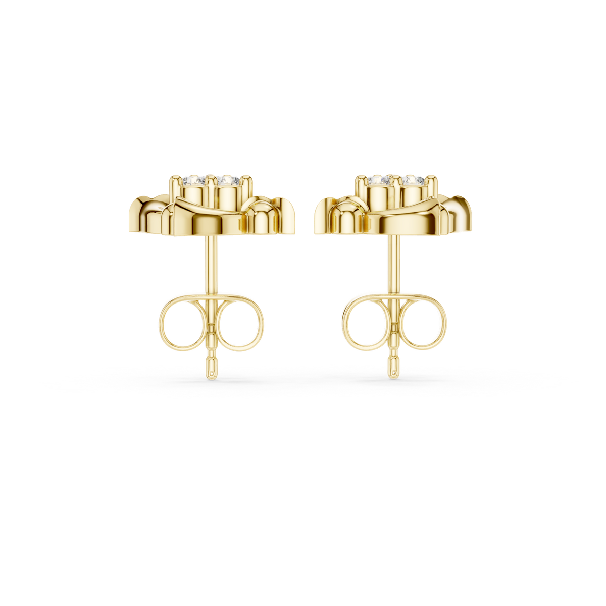 14K Solid Gold Lab Diamond Cluster Earrings, Yellow Gold
