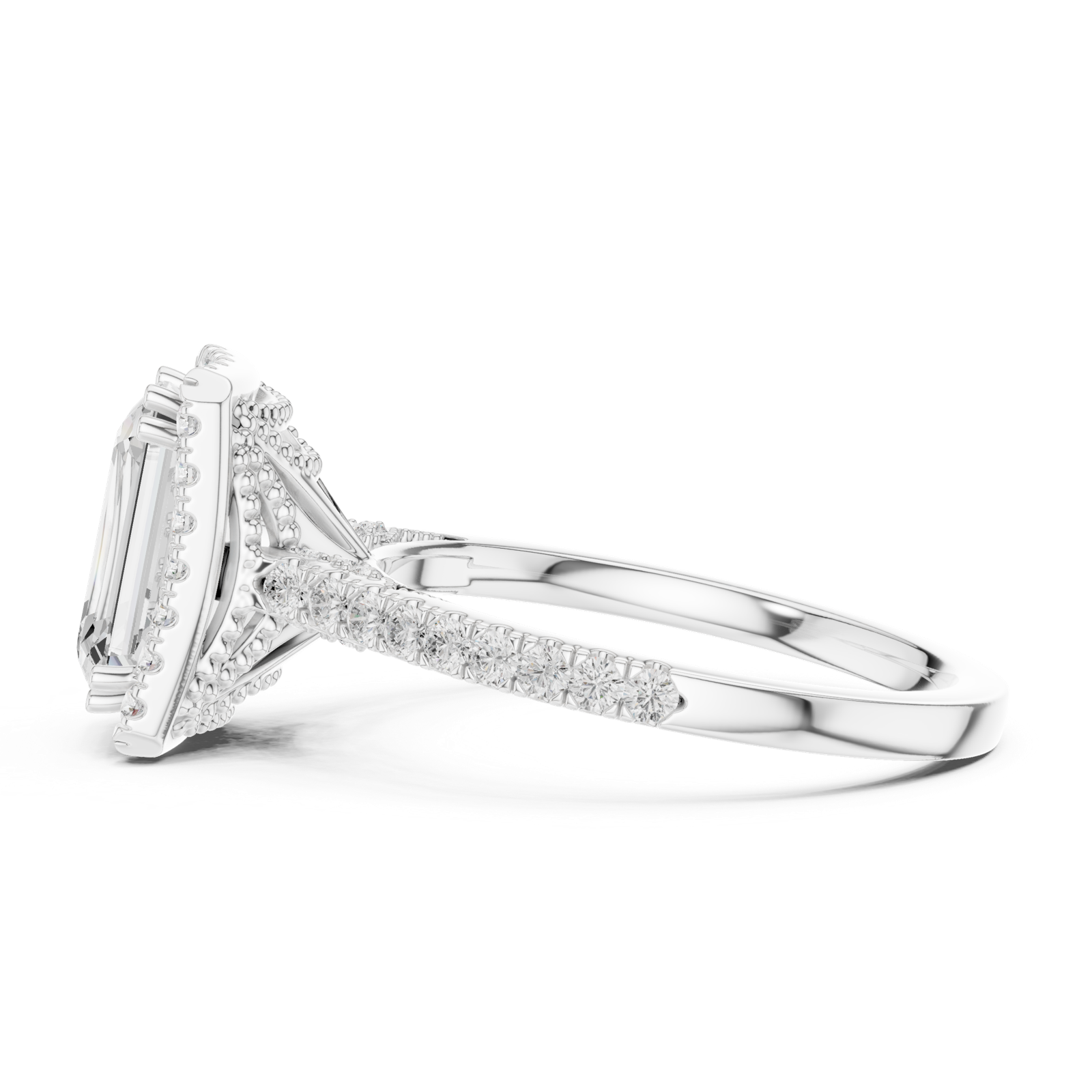 Gold Ring DDLR-255, Emerald center stone, White Gold, view 3