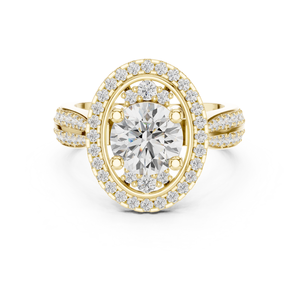 14K Solid Gold Lab Diamond Halo Ring, Yellow Gold