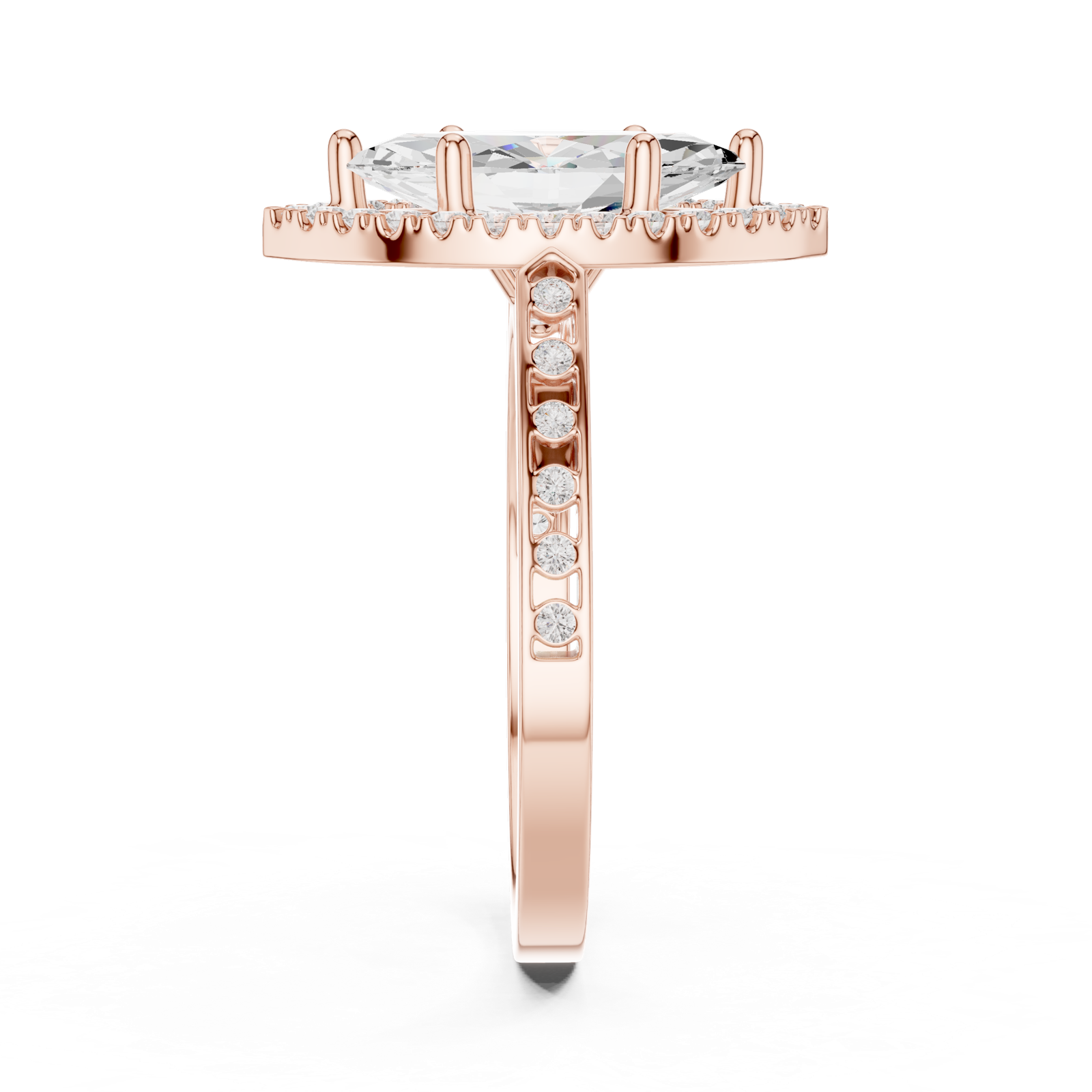 Gold Ring DDLR-349, Marquise center stone, Rose Gold, view 3