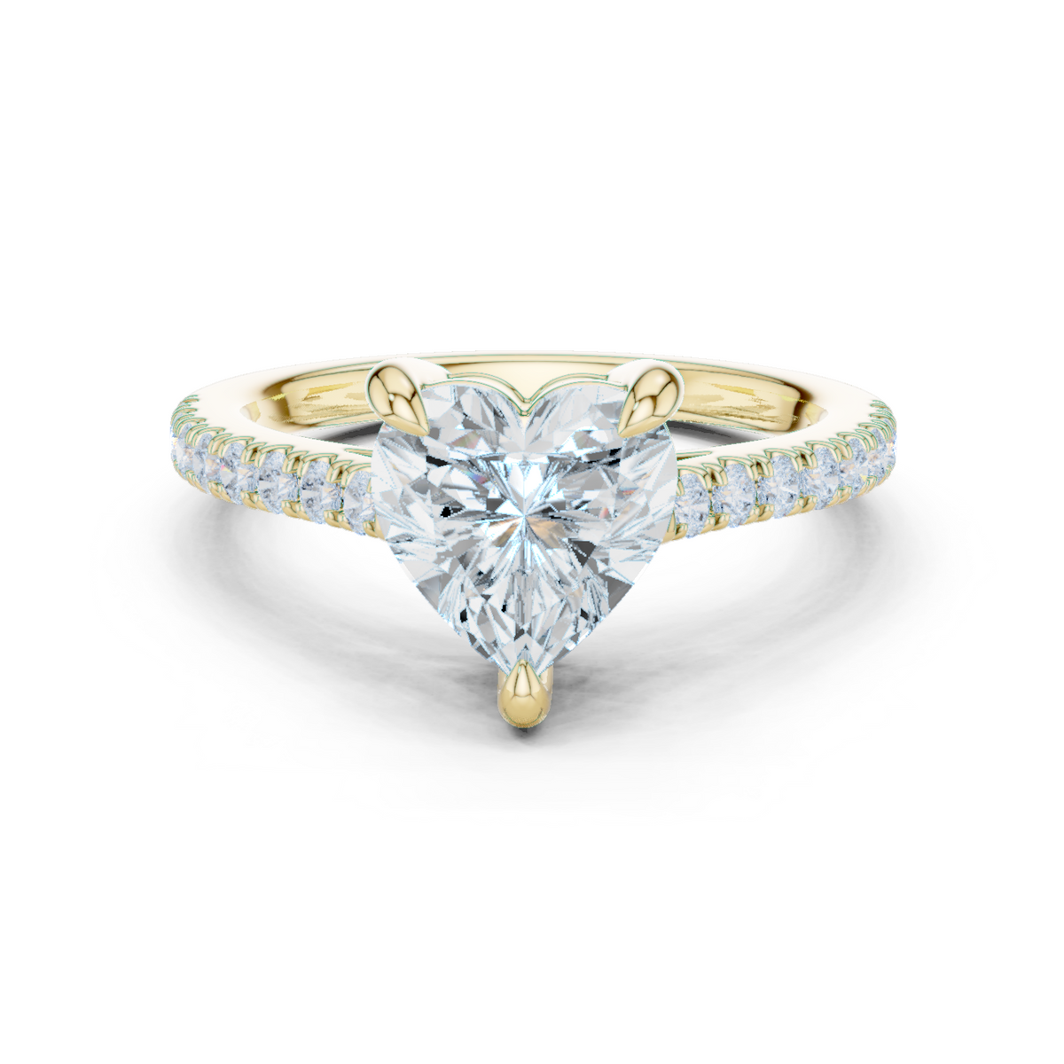 14K Solid Gold Lab Diamond Heart Solitaire Ring, Yellow Gold