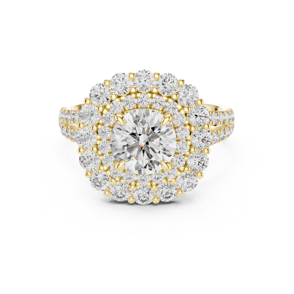 14K Solid Gold Lab Diamond Halo Ring, Yellow Gold