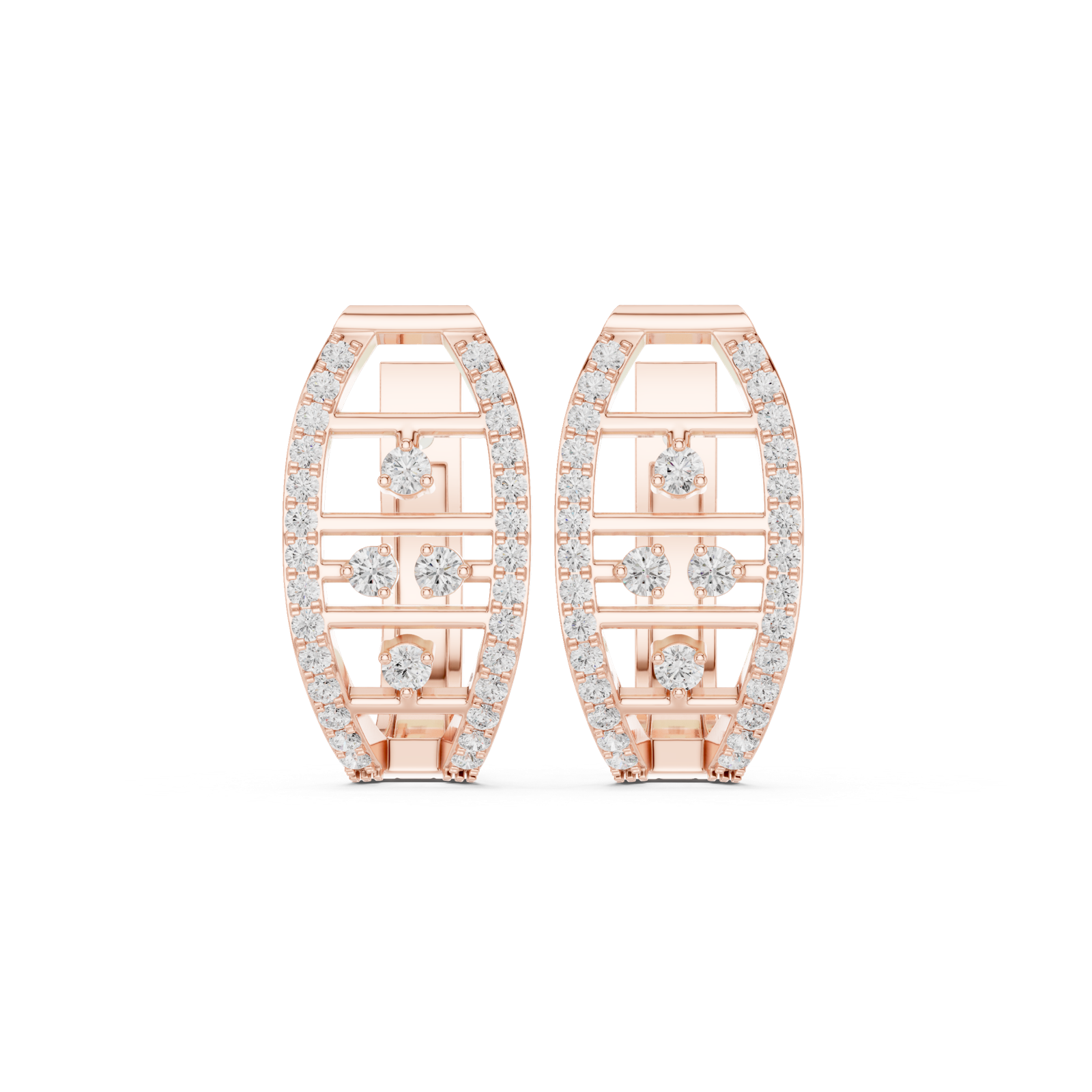 14K Solid Gold Lab Diamond Cluster Earrings, Rose Gold