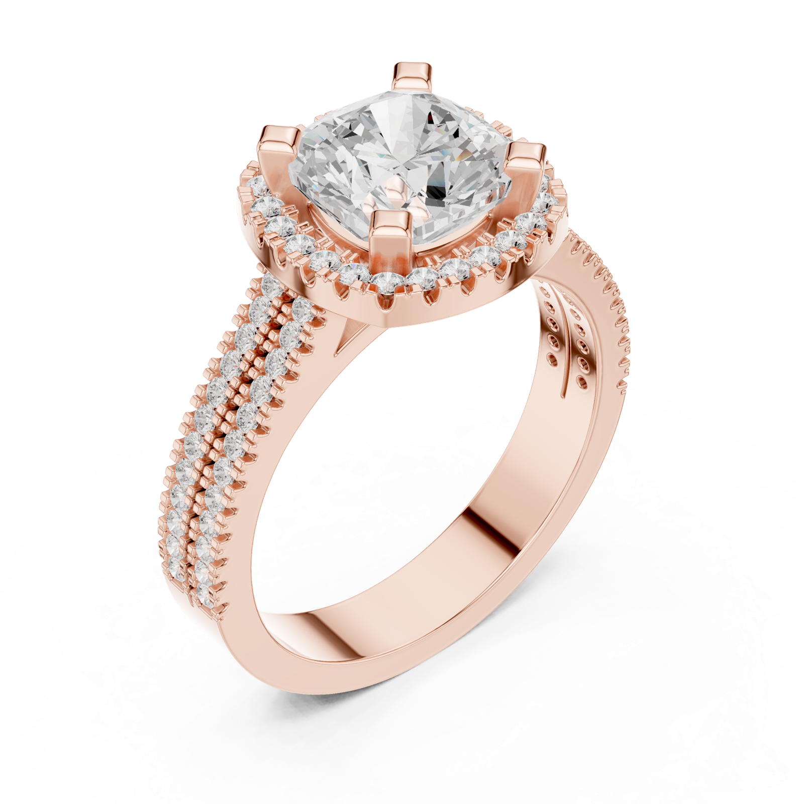 Gold Ring DDLR-341, Cushion center stone, Rose Gold, view 2