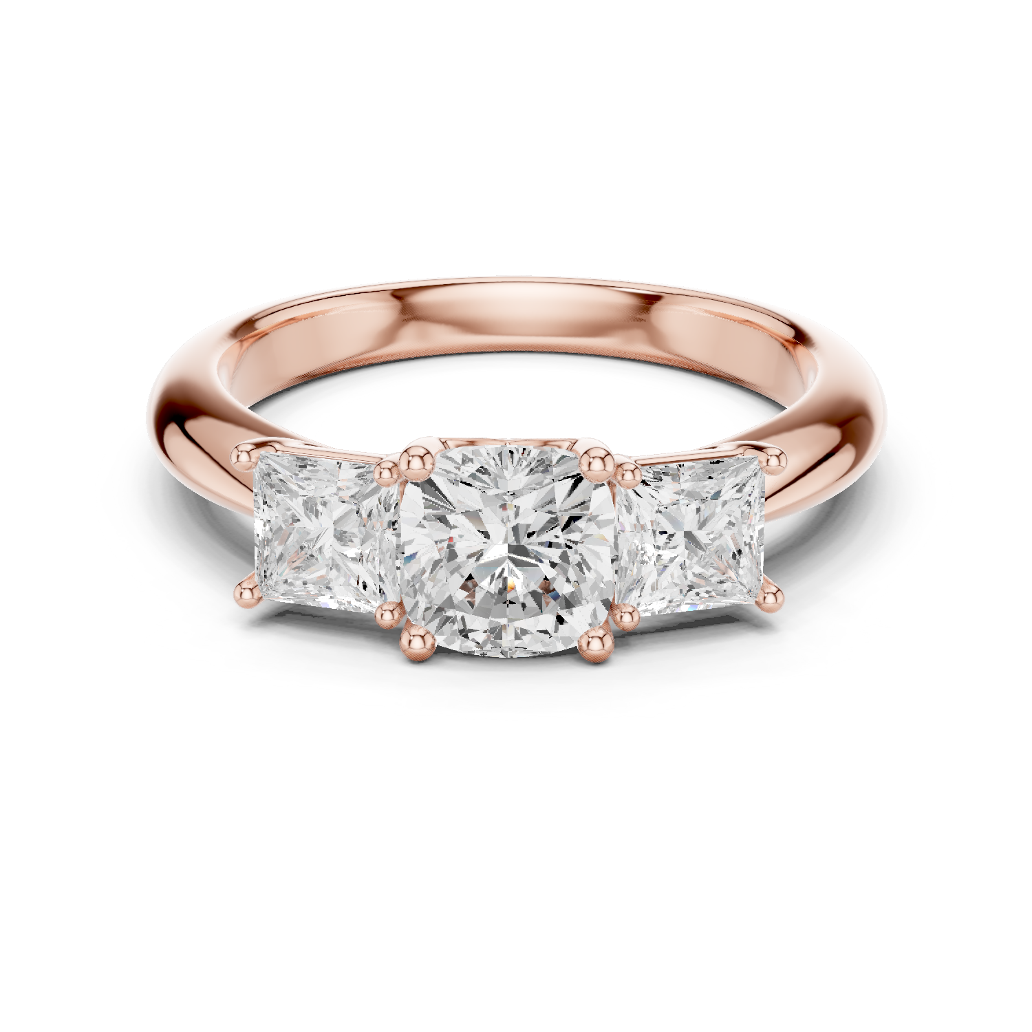 Gold Ring DDLR-044, Cushion center stone, Rose Gold