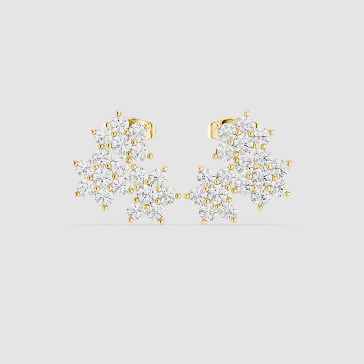 14K Solid Gold Lab Diamond Cluster Earrings, Yellow Gold