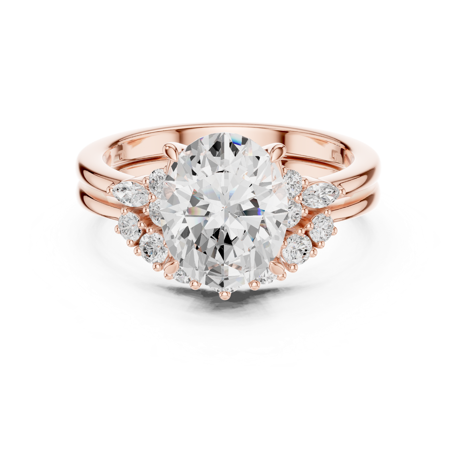 Gold Ring DDLR-440, Oval center stone, Rose Gold, view 4
