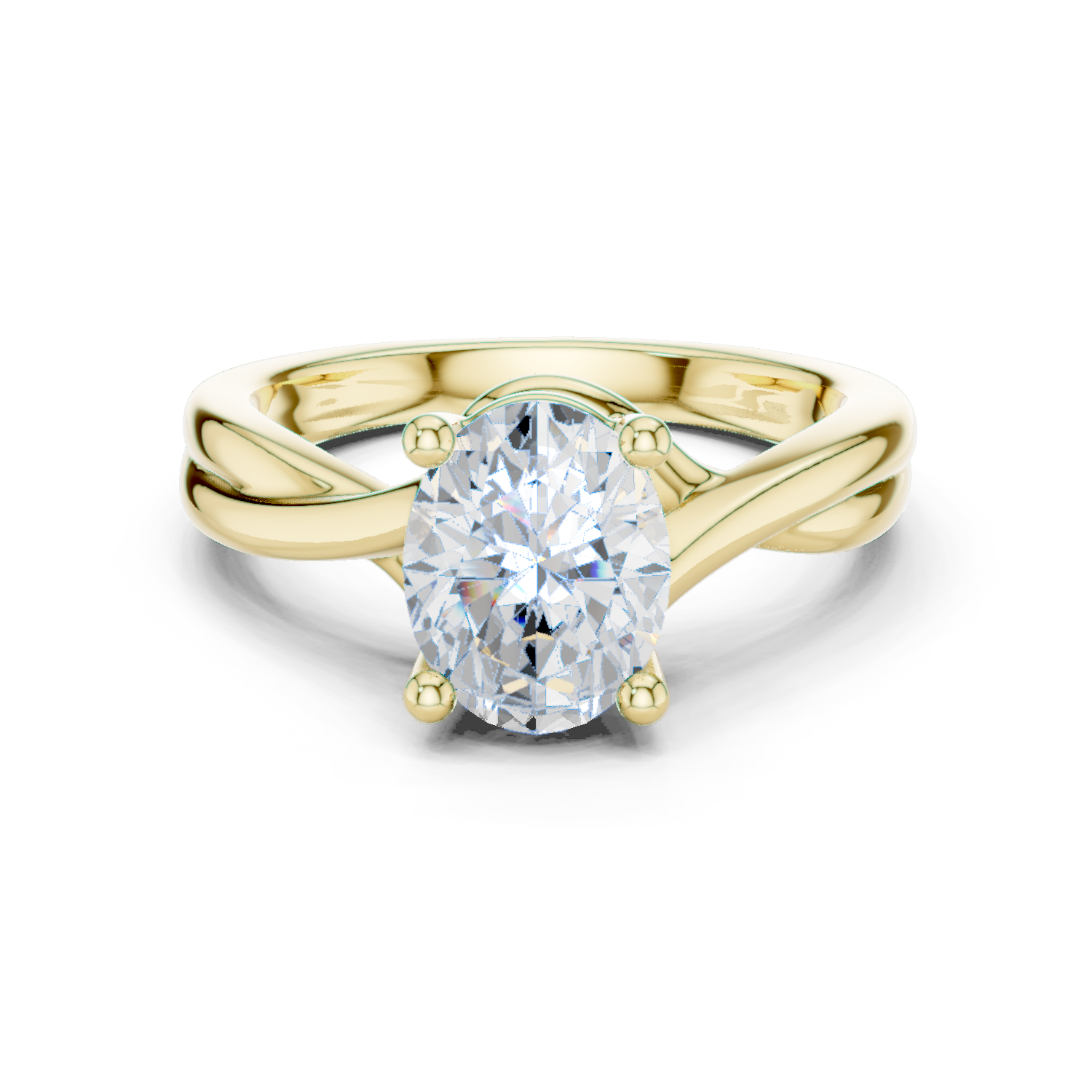 Gold Twisted Band Solitaire Engagement Ring, Oval center stone, Yellow Gold