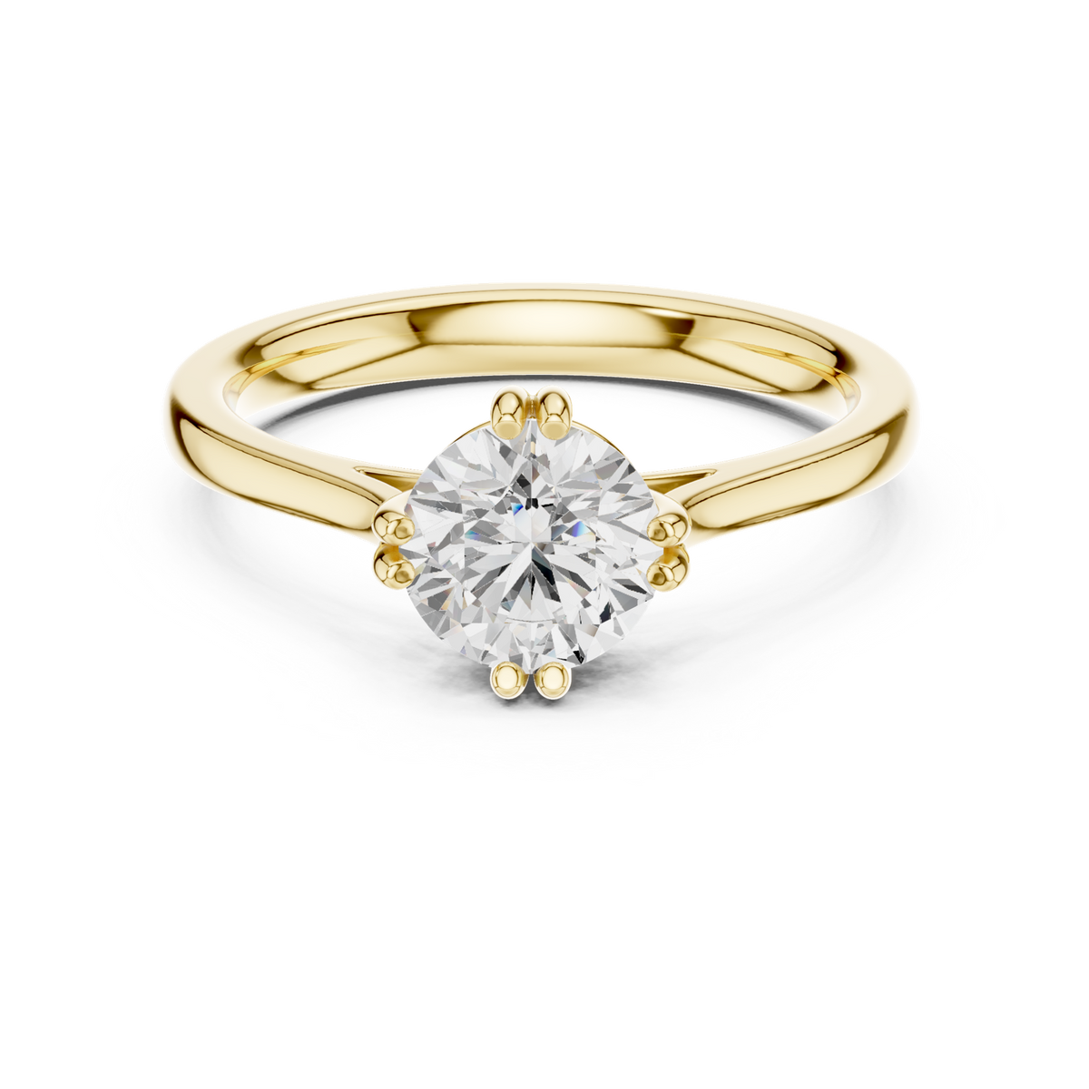 14K Solid Gold Lab Diamond Solitaire Ring, Yellow Gold